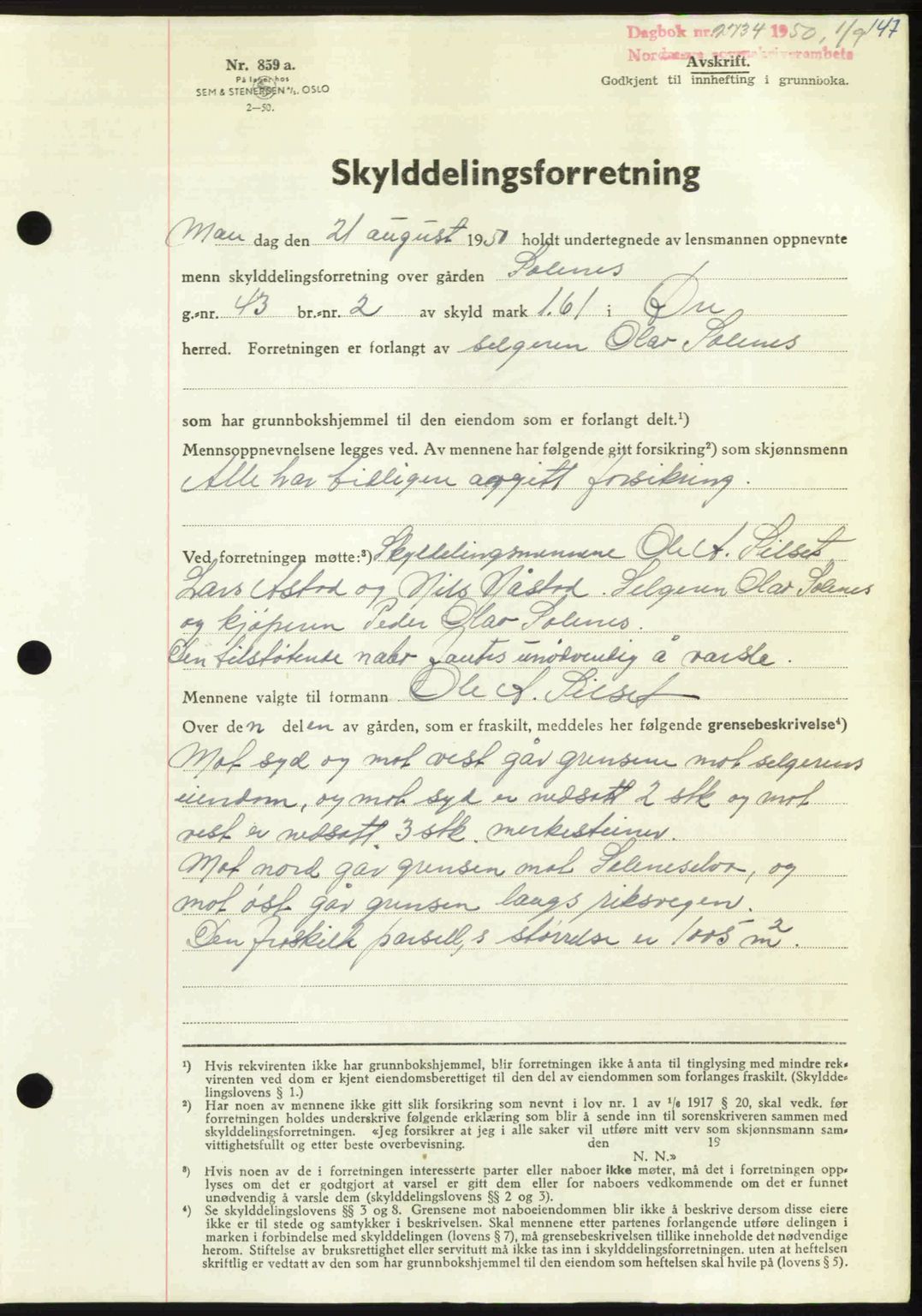 Nordmøre sorenskriveri, AV/SAT-A-4132/1/2/2Ca: Mortgage book no. A116, 1950-1950, Diary no: : 2734/1950