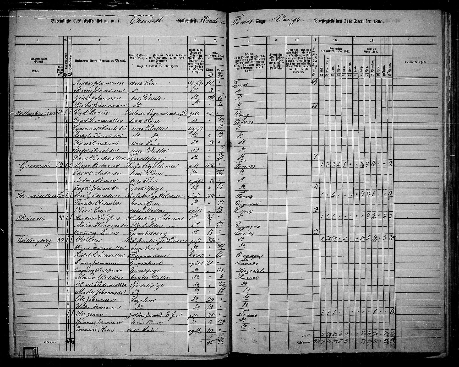 RA, 1865 census for Vang/Vang og Furnes, 1865, p. 51