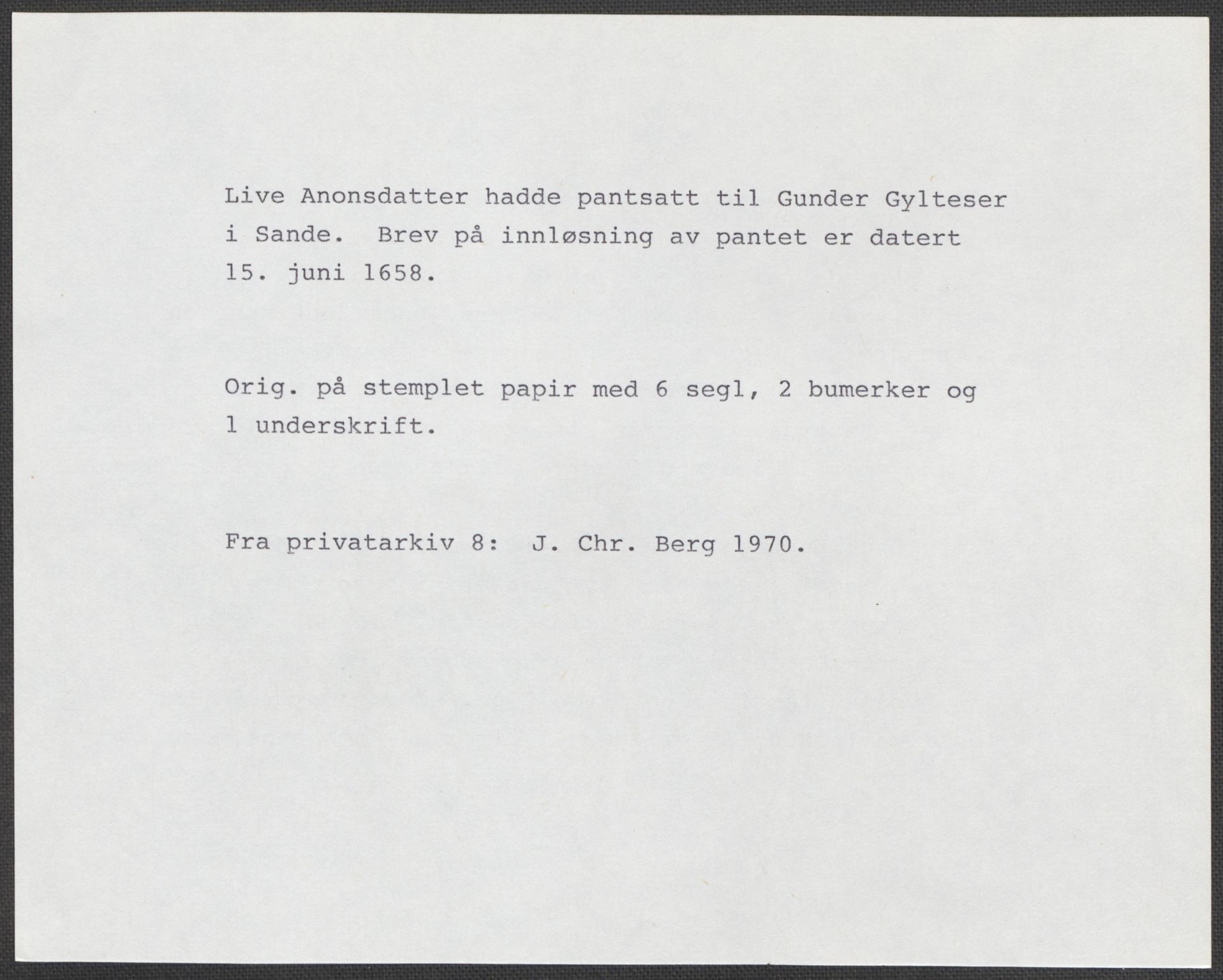 Riksarkivets diplomsamling, AV/RA-EA-5965/F15/L0024: Prestearkiv - Vestfold, 1619-1681, p. 209