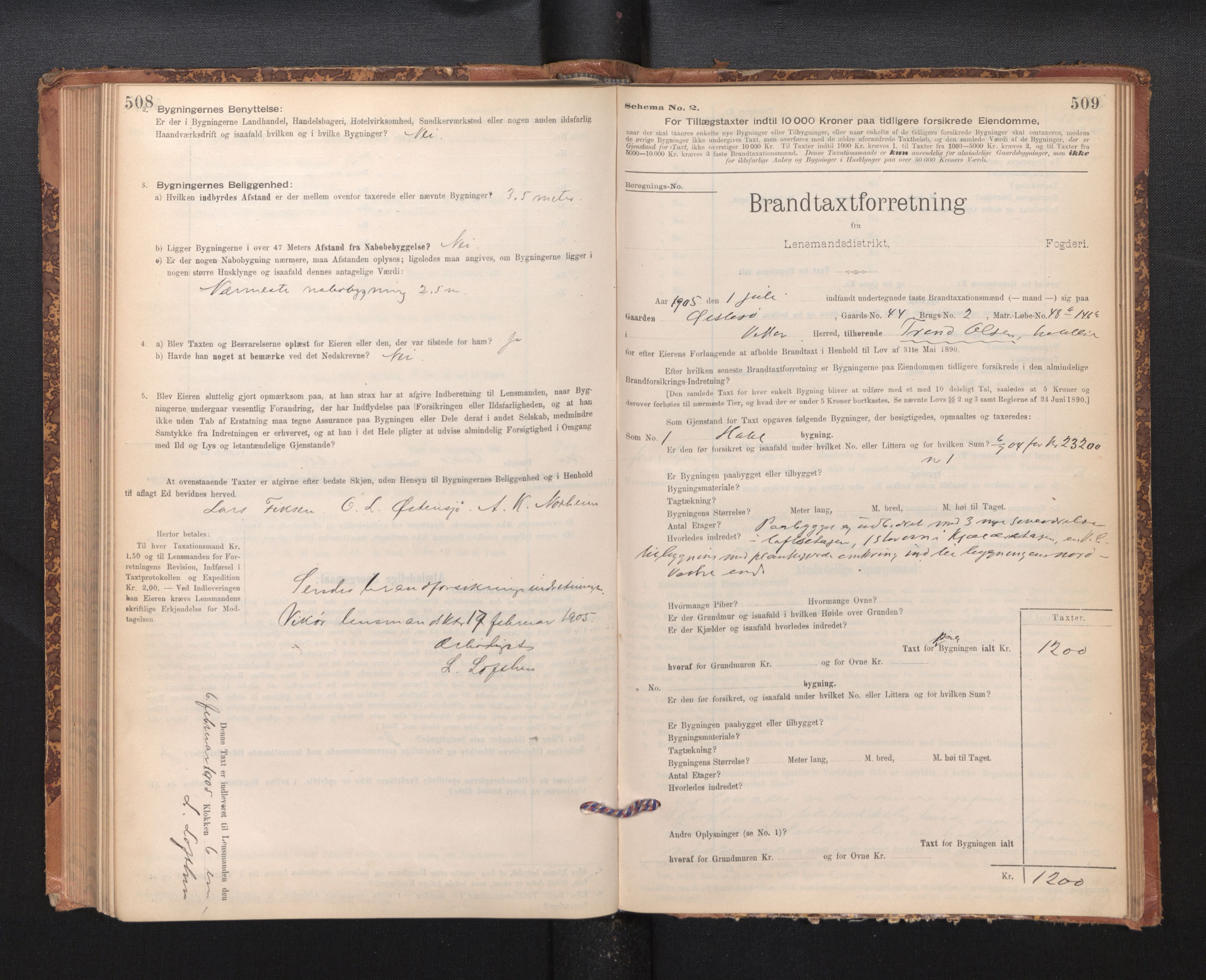 Lensmannen i Kvam, SAB/A-33201/0012/L0005: Branntakstprotokoll, skjematakst, 1894-1913, p. 508-509