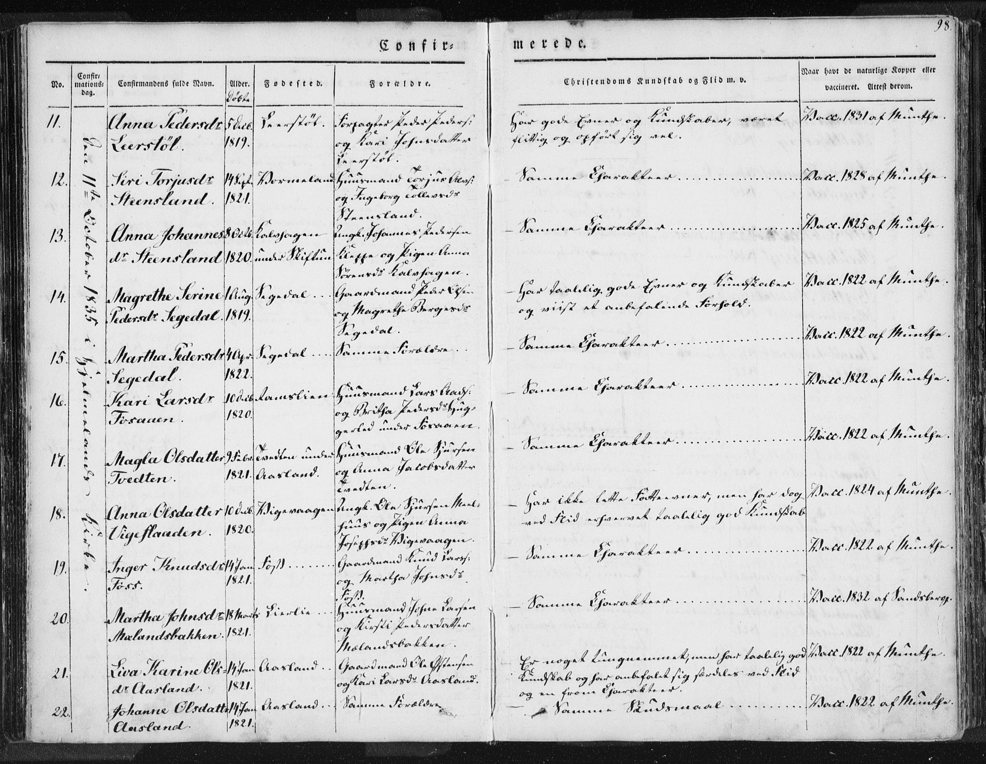 Hjelmeland sokneprestkontor, AV/SAST-A-101843/01/IV/L0006: Parish register (official) no. A 6, 1834-1845, p. 98