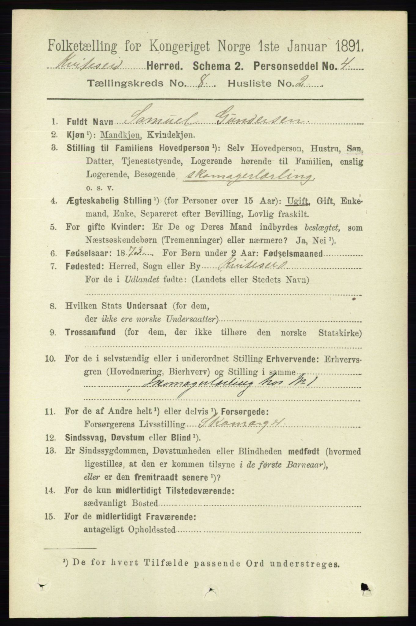 RA, 1891 census for 0829 Kviteseid, 1891, p. 1616