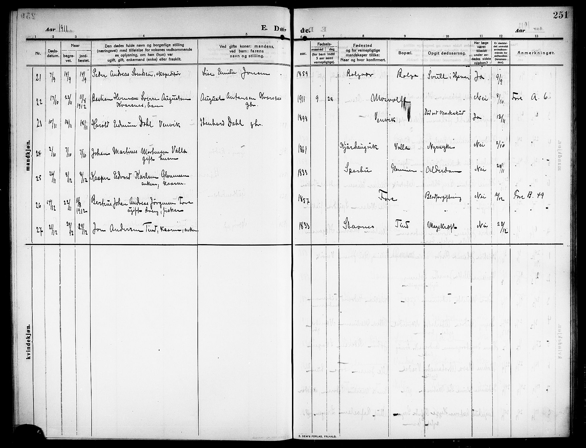 Ministerialprotokoller, klokkerbøker og fødselsregistre - Nordland, AV/SAT-A-1459/843/L0639: Parish register (copy) no. 843C08, 1908-1924, p. 251