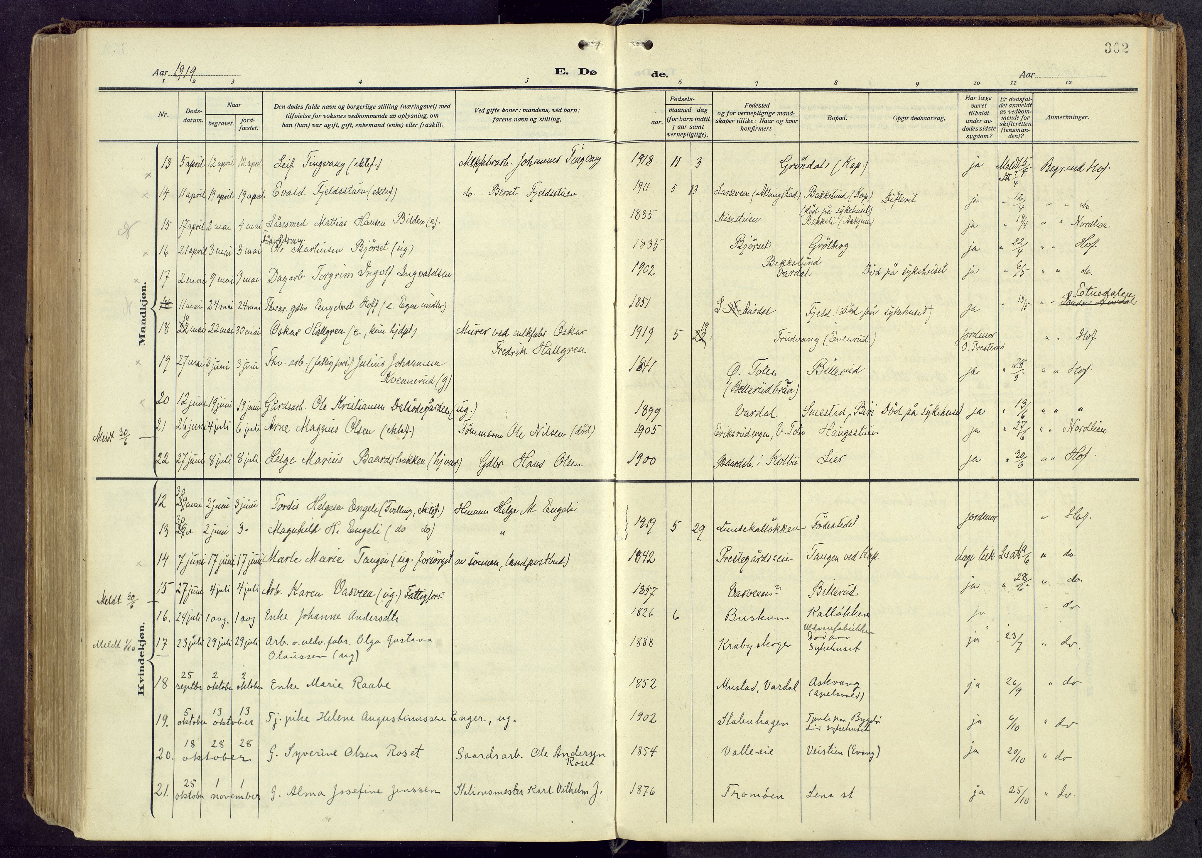 Østre Toten prestekontor, AV/SAH-PREST-104/H/Ha/Haa/L0010: Parish register (official) no. 10, 1910-1920, p. 302