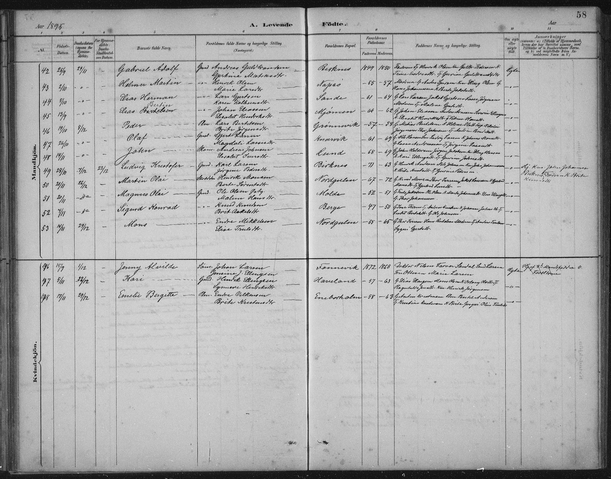 Gulen sokneprestembete, SAB/A-80201/H/Hab/Habb/L0003: Parish register (copy) no. B 3, 1884-1907, p. 58