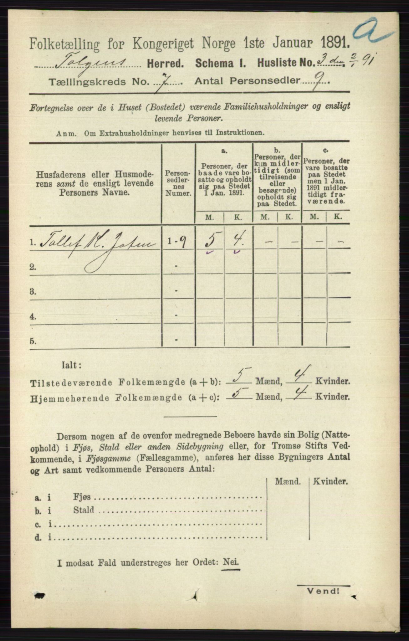 RA, 1891 census for 0436 Tolga, 1891, p. 1990