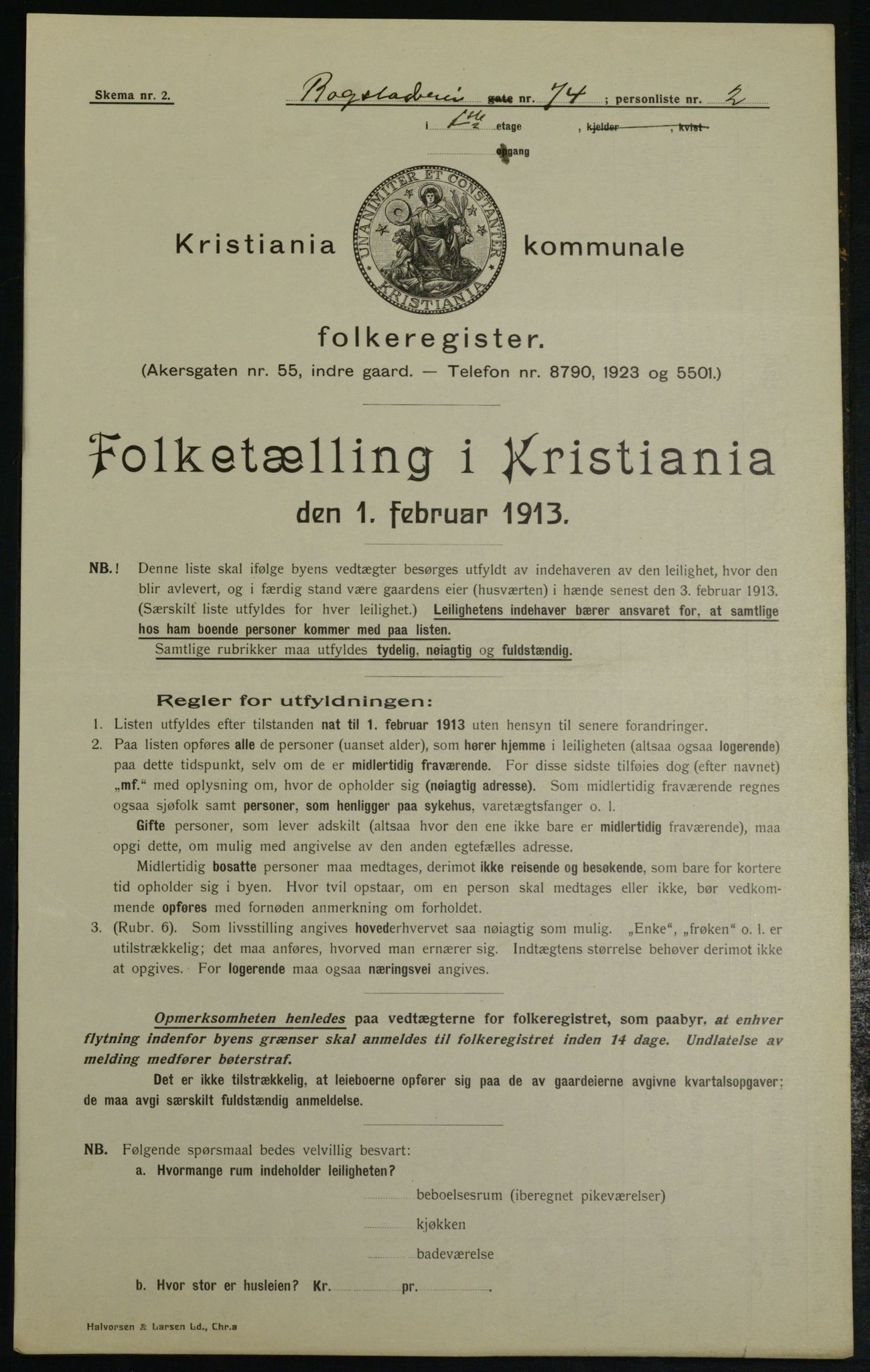 OBA, Municipal Census 1913 for Kristiania, 1913, p. 7485