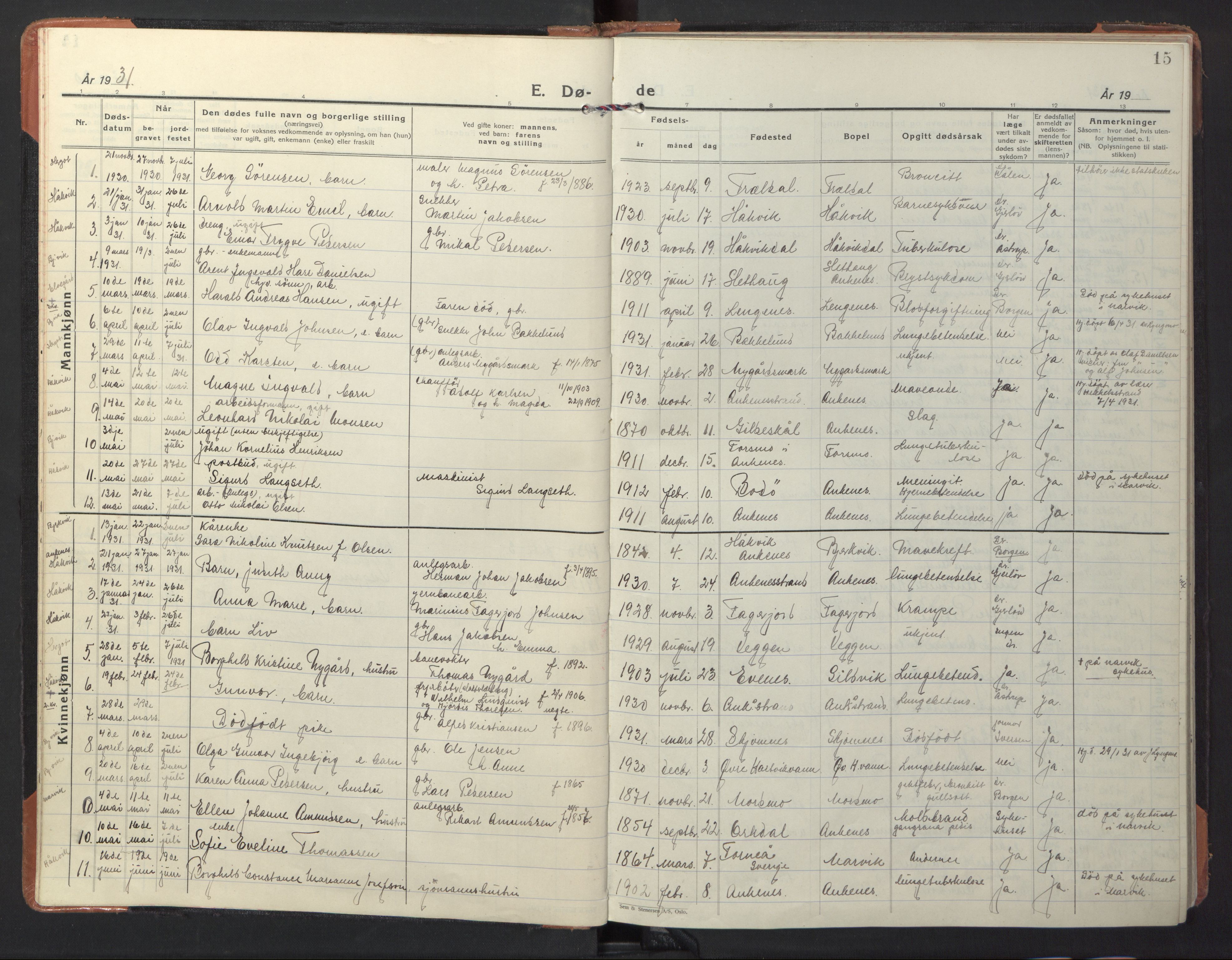 Ministerialprotokoller, klokkerbøker og fødselsregistre - Nordland, AV/SAT-A-1459/866/L0947: Parish register (official) no. 866A10, 1926-1958, p. 15