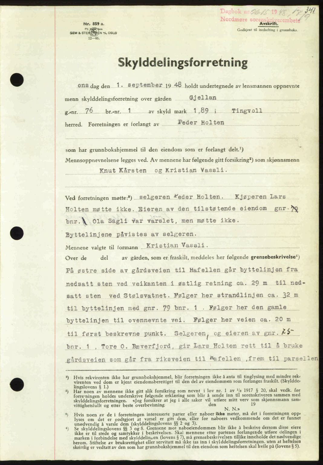 Nordmøre sorenskriveri, AV/SAT-A-4132/1/2/2Ca: Mortgage book no. A109, 1948-1948, Diary no: : 2615/1948