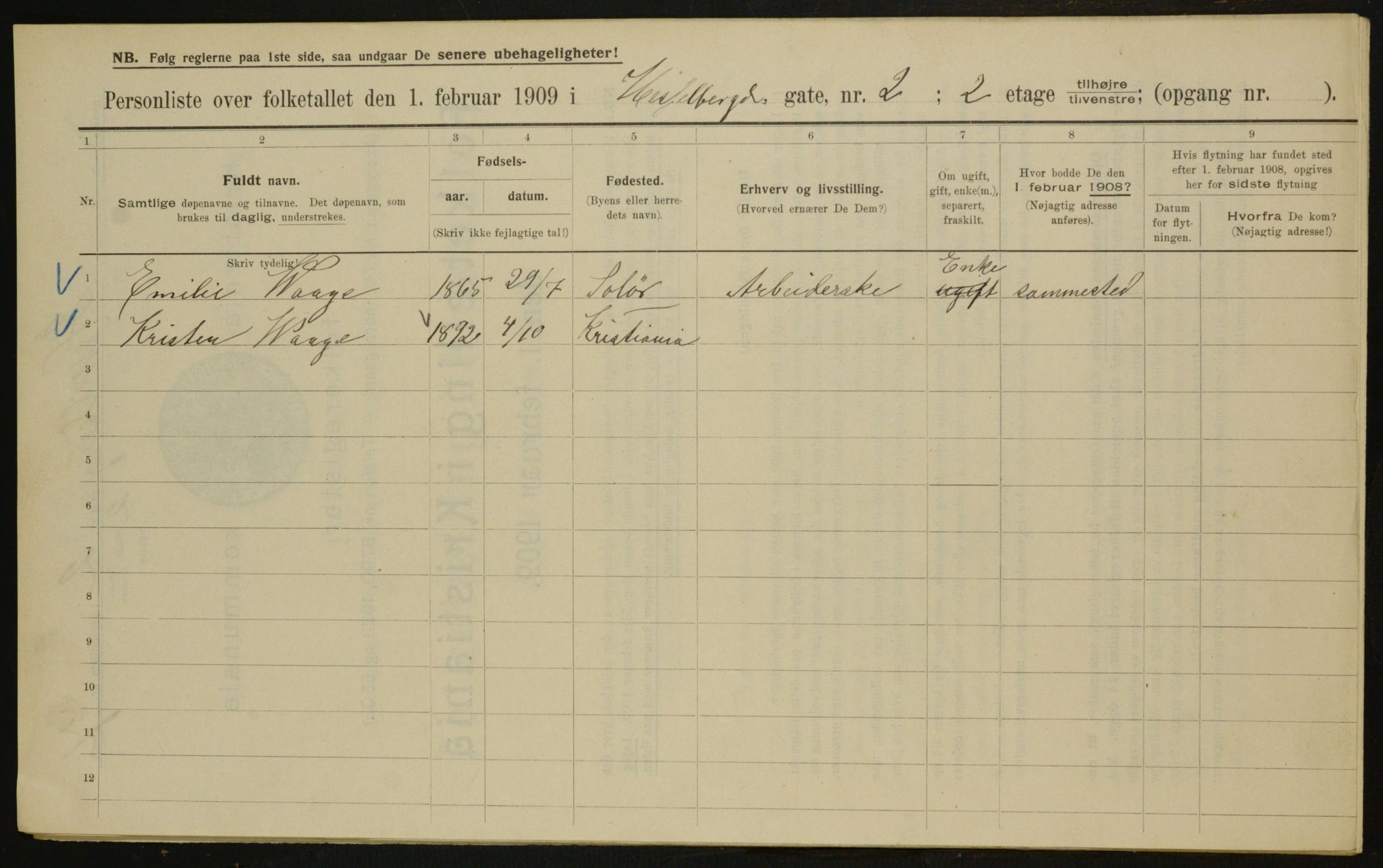 OBA, Municipal Census 1909 for Kristiania, 1909, p. 36100