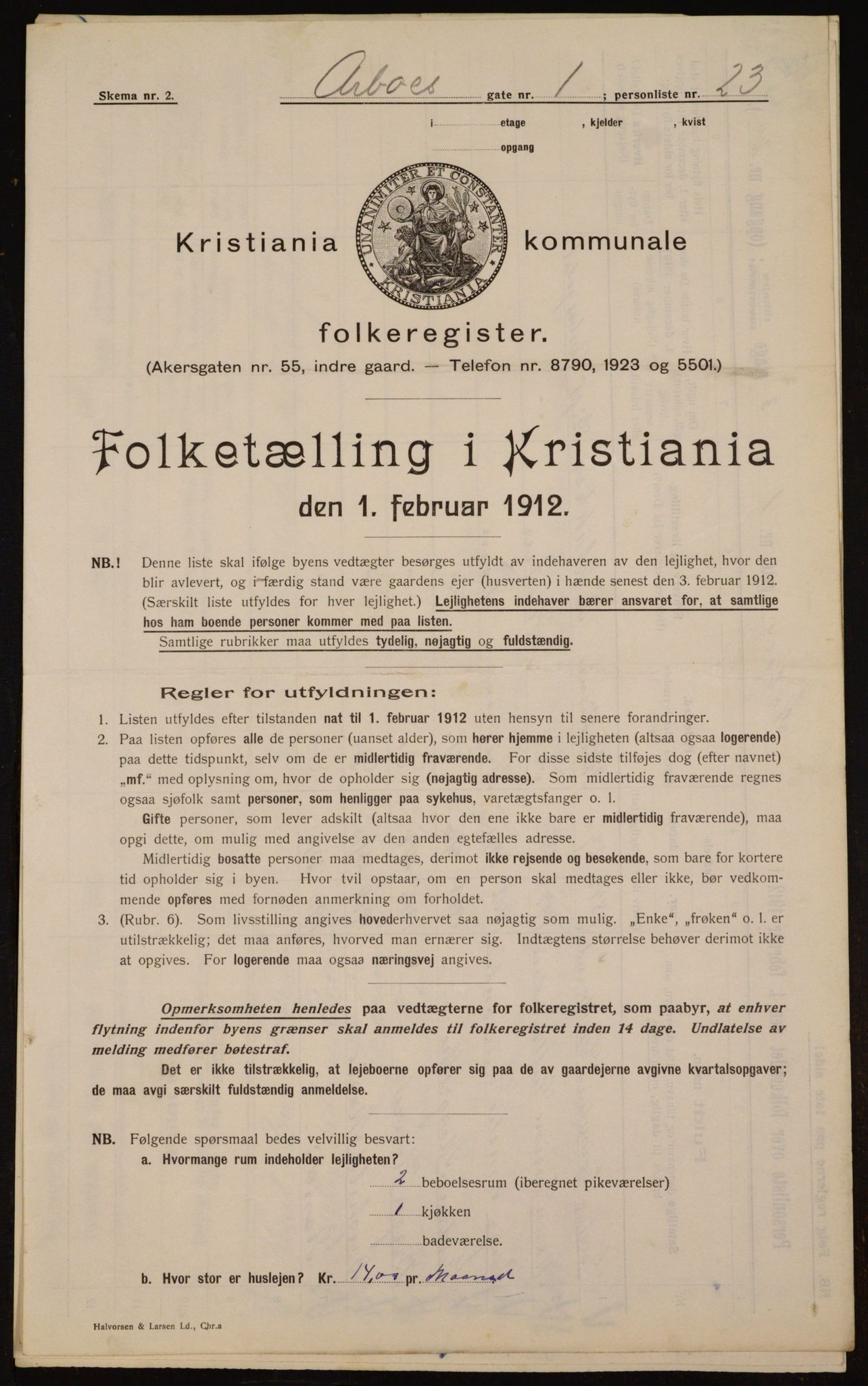 OBA, Municipal Census 1912 for Kristiania, 1912, p. 1691