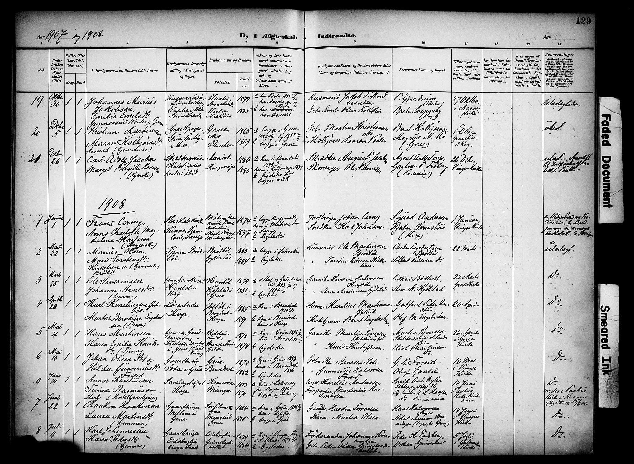 Vinger prestekontor, AV/SAH-PREST-024/H/Ha/Haa/L0016: Parish register (official) no. 16, 1898-1920, p. 129