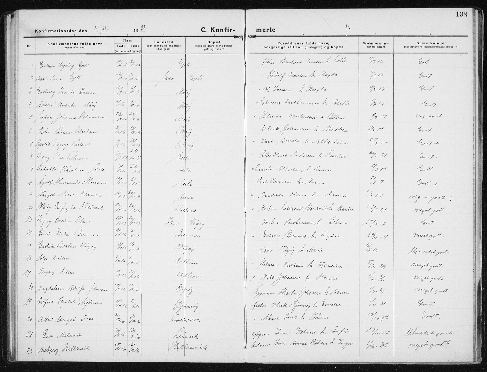 Ministerialprotokoller, klokkerbøker og fødselsregistre - Sør-Trøndelag, AV/SAT-A-1456/640/L0589: Parish register (copy) no. 640C06, 1922-1934, p. 138