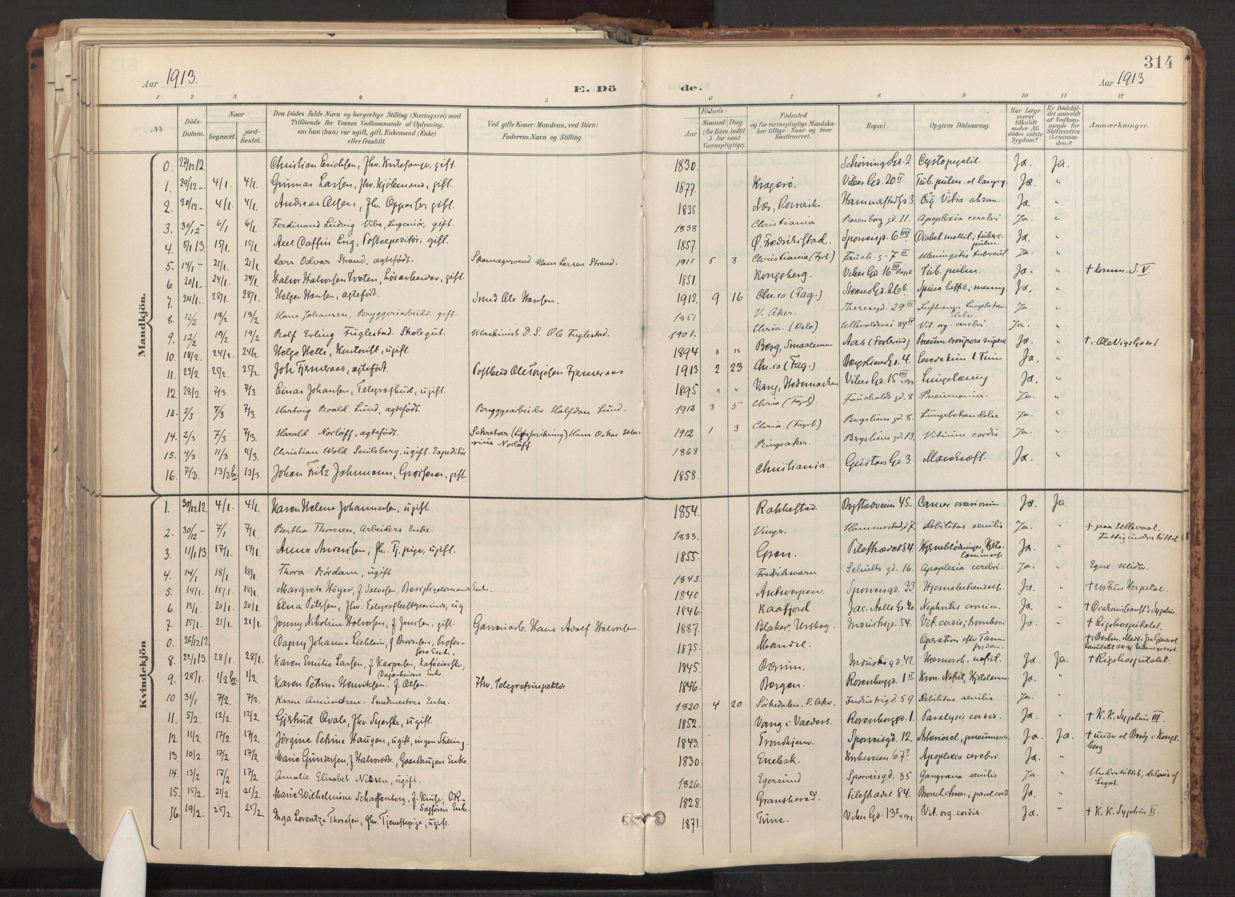 Fagerborg prestekontor Kirkebøker, AV/SAO-A-10844/F/Fa/L0003: Parish register (official) no. 3, 1898-1916, p. 314