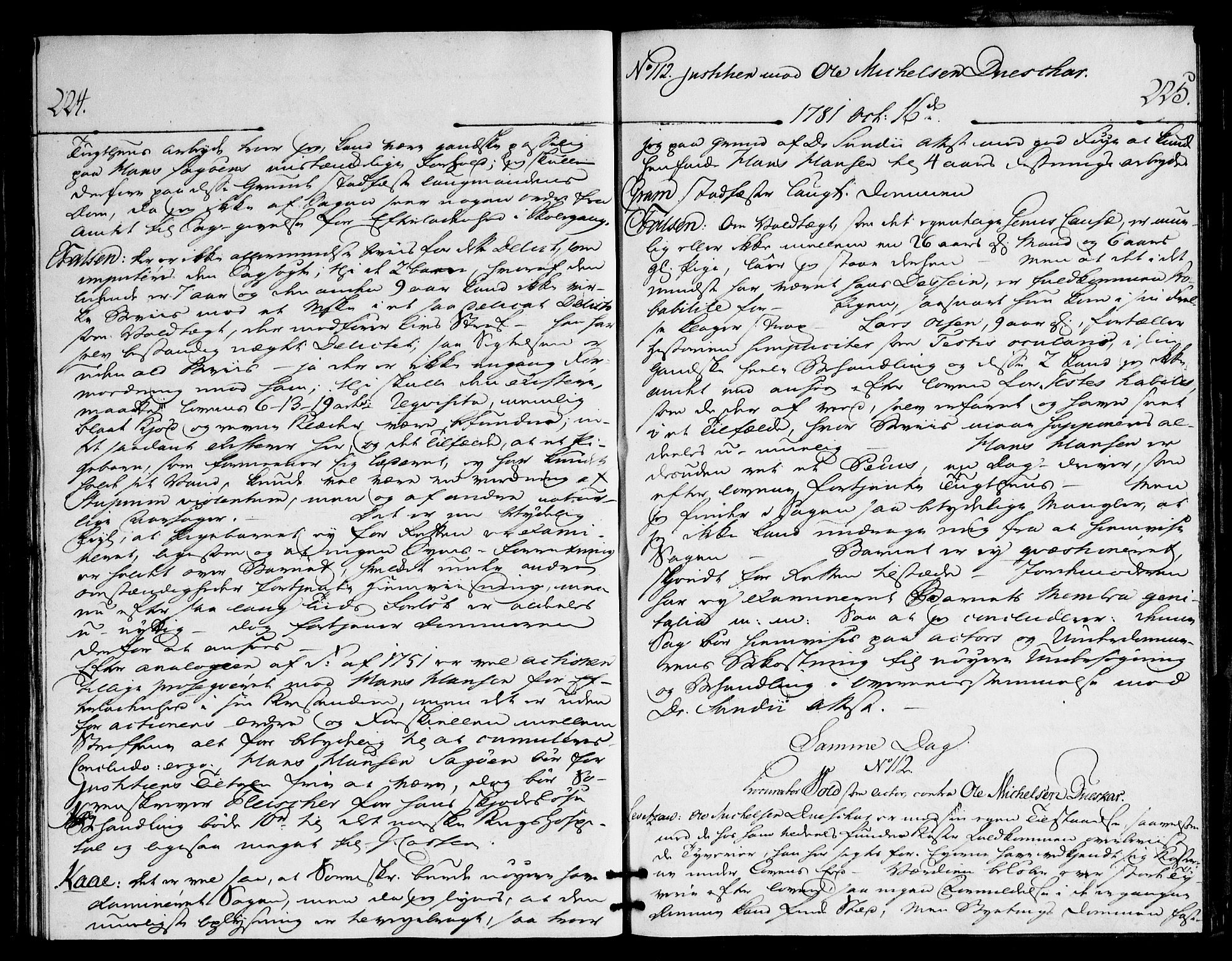 Overhoffretten 1667-1797, AV/RA-EA-2884/Ac/L0220: Voteringsprotokoll, 1781, p. 224-225