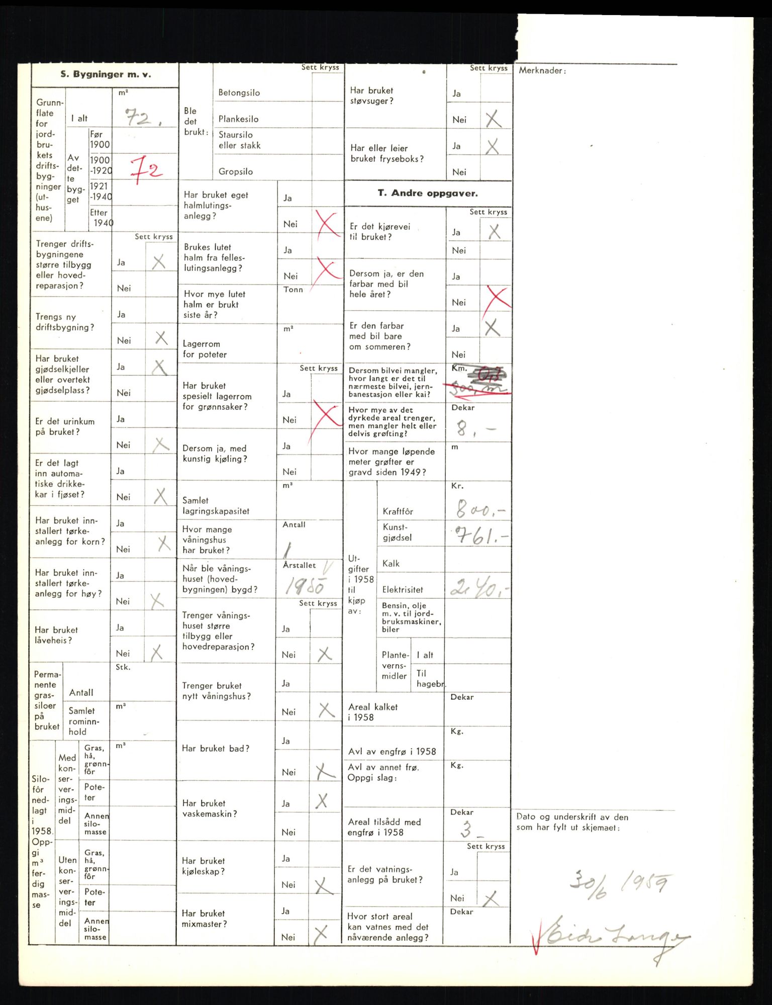 Statistisk sentralbyrå, Næringsøkonomiske emner, Jordbruk, skogbruk, jakt, fiske og fangst, AV/RA-S-2234/G/Gd/L0655: Troms: 1924 Målselv (kl. 4-10), 1959, p. 1172