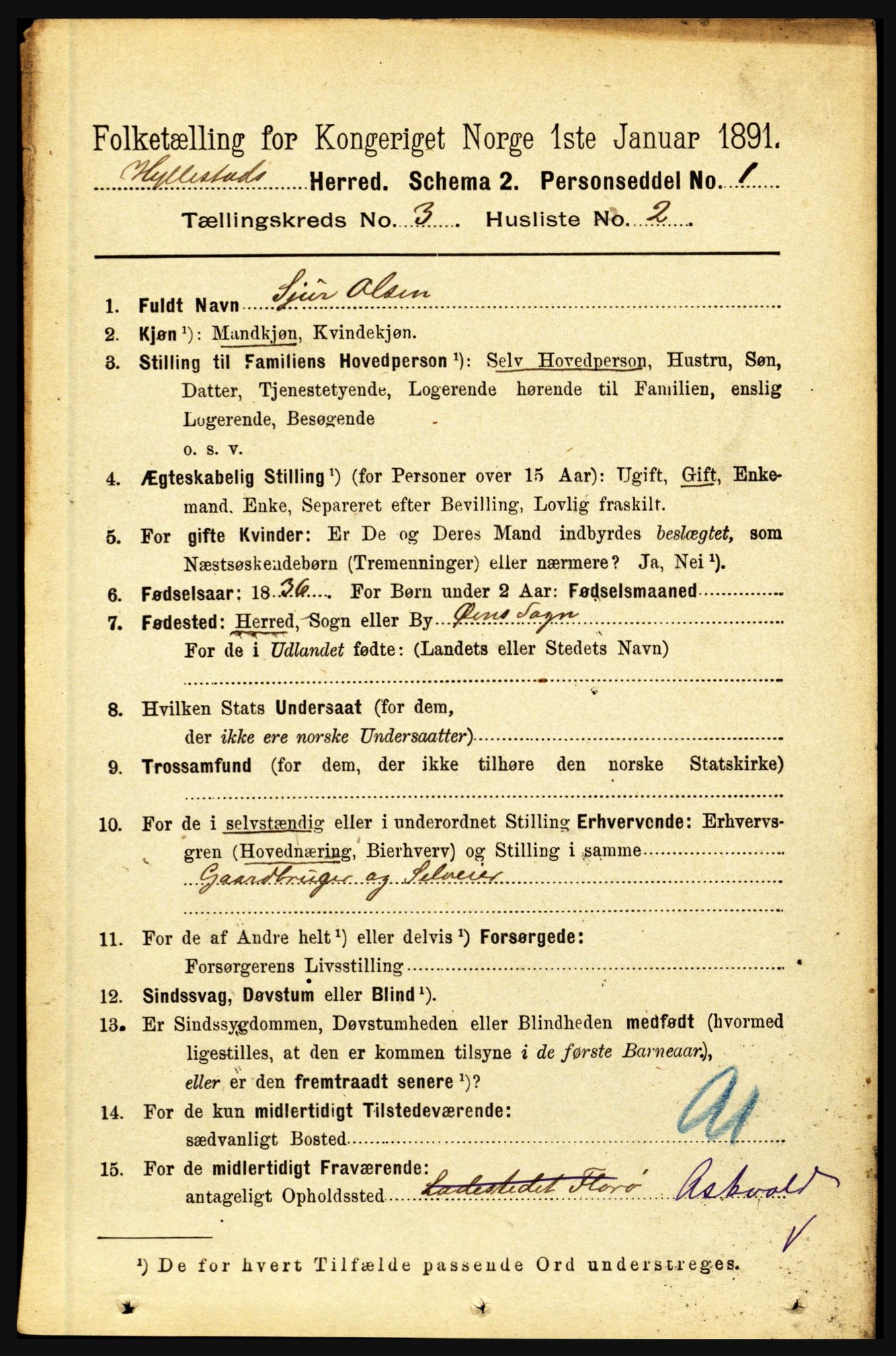 RA, 1891 census for 1413 Hyllestad, 1891, p. 340