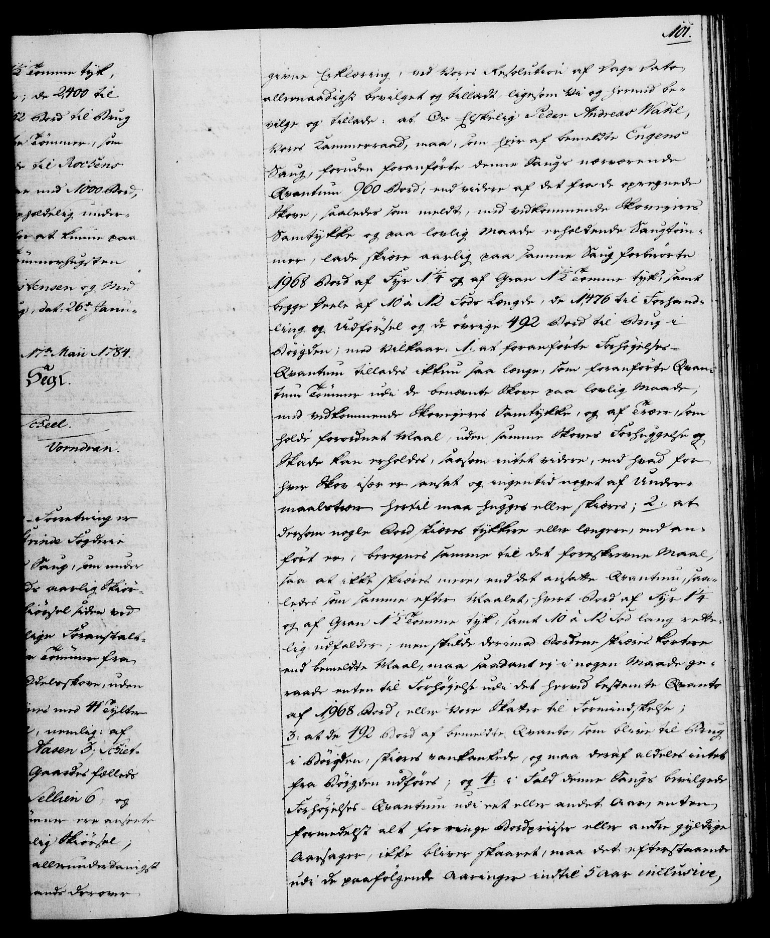 Rentekammeret, Kammerkanselliet, AV/RA-EA-3111/G/Gg/Gga/L0013: Norsk ekspedisjonsprotokoll med register (merket RK 53.13), 1784-1787, p. 101