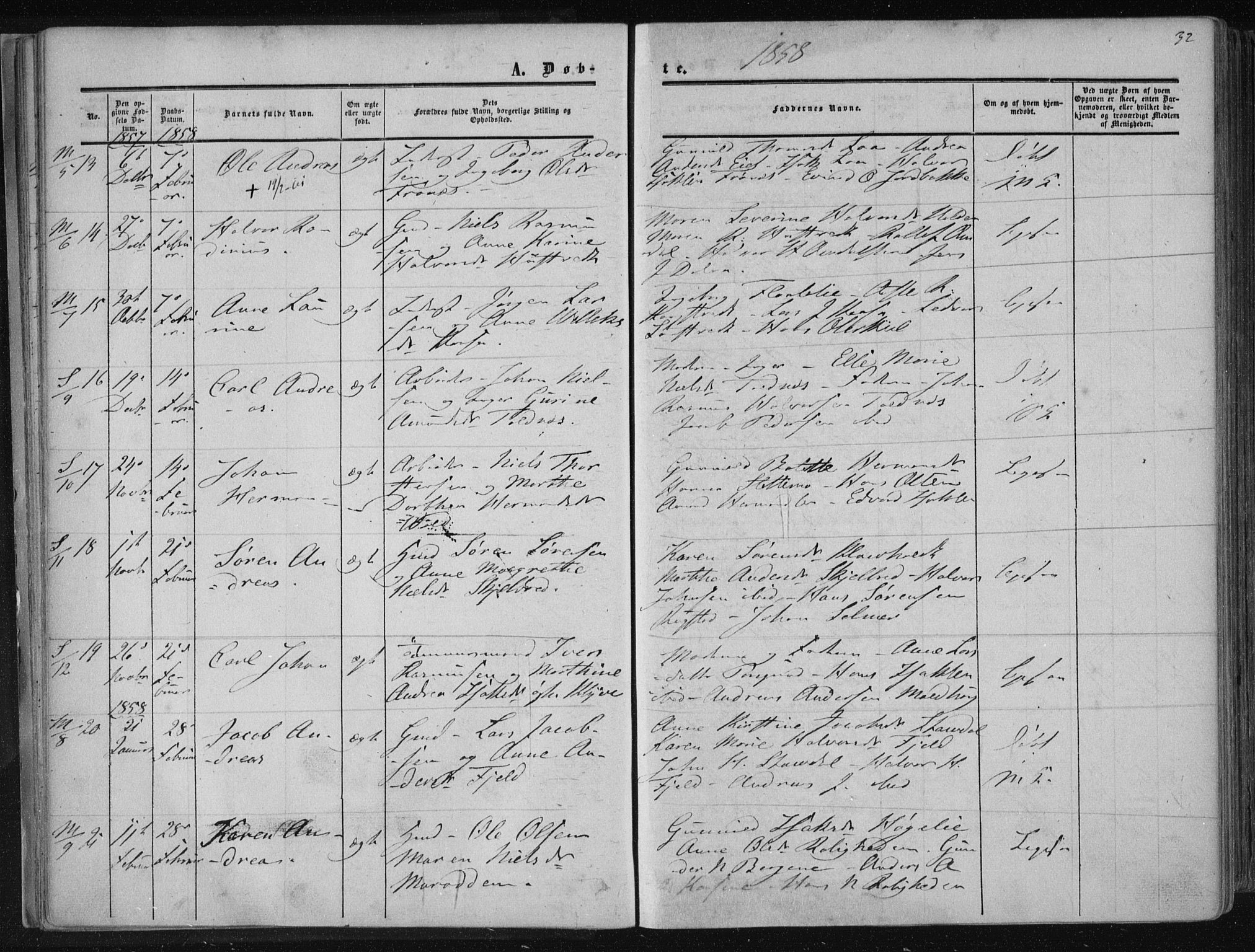 Solum kirkebøker, AV/SAKO-A-306/F/Fa/L0007: Parish register (official) no. I 7, 1856-1864, p. 32