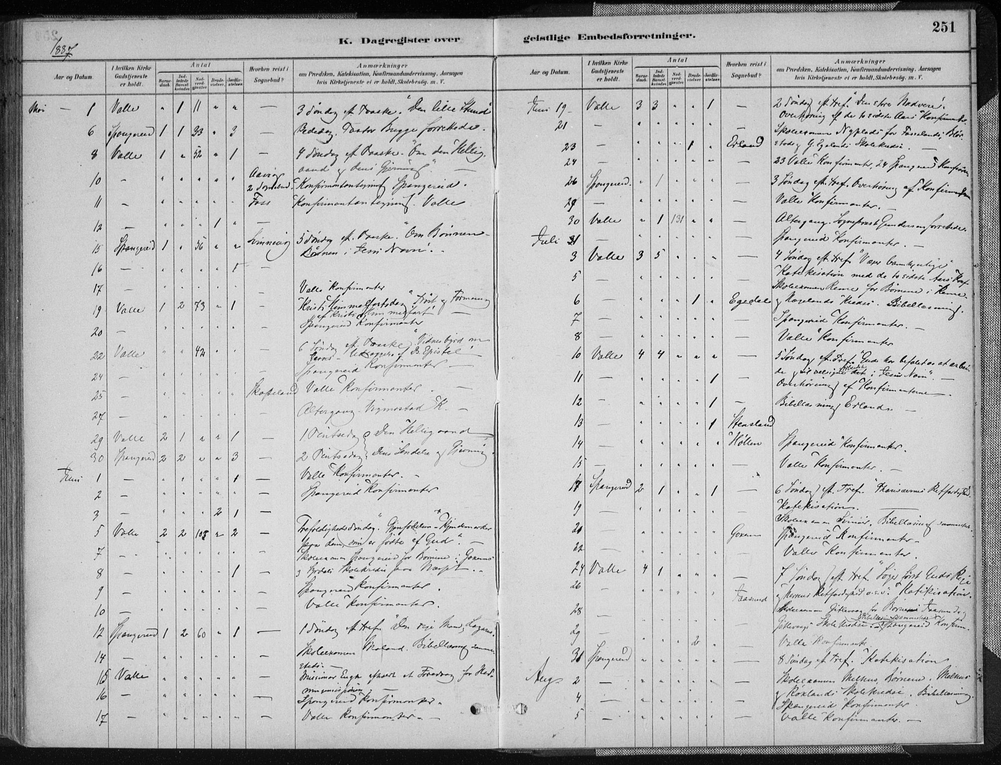 Sør-Audnedal sokneprestkontor, AV/SAK-1111-0039/F/Fa/Fab/L0009: Parish register (official) no. A 9, 1880-1895, p. 251