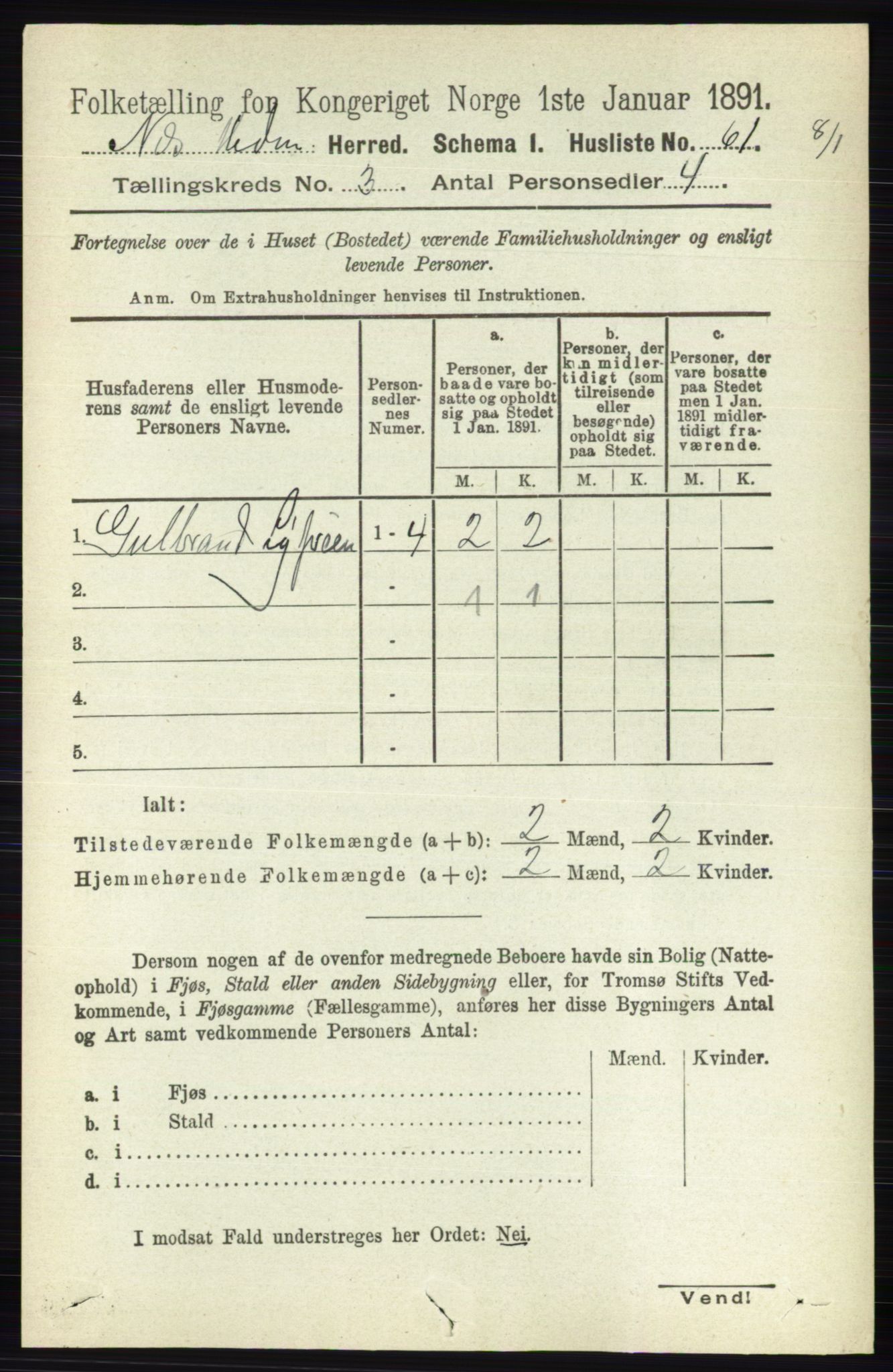 RA, 1891 census for 0411 Nes, 1891, p. 1583