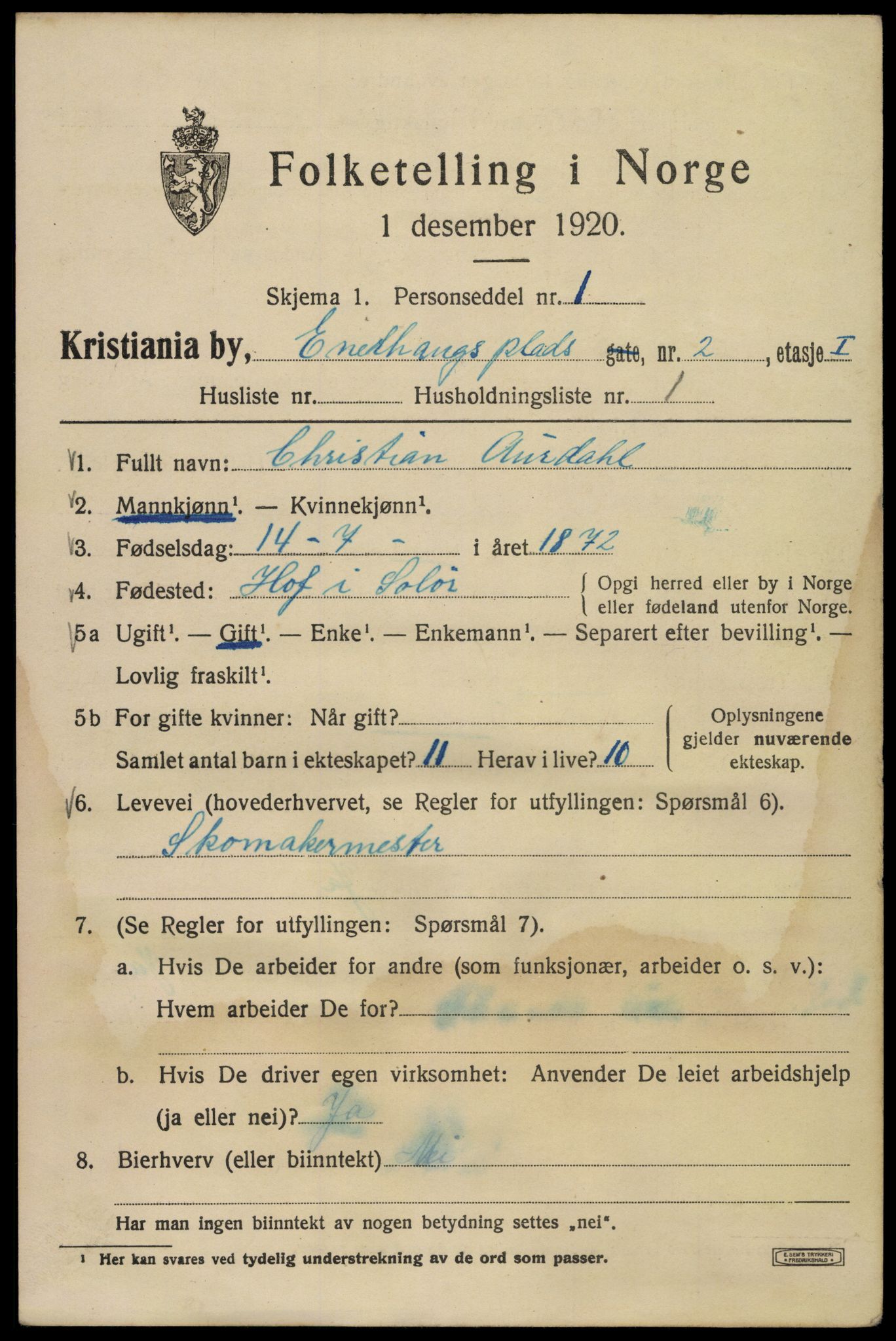 SAO, 1920 census for Kristiania, 1920, p. 218065