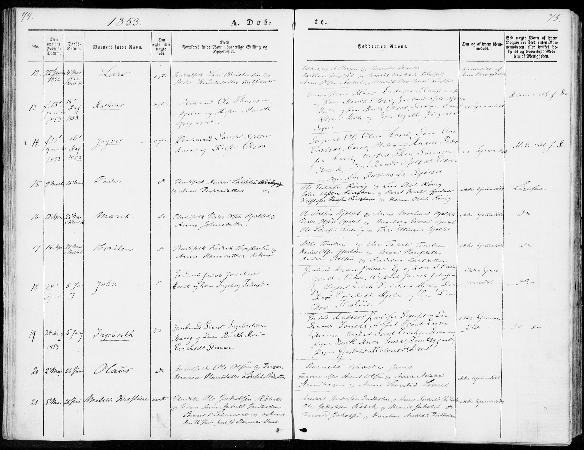 Ministerialprotokoller, klokkerbøker og fødselsregistre - Møre og Romsdal, AV/SAT-A-1454/555/L0653: Parish register (official) no. 555A04, 1843-1869, p. 74-75