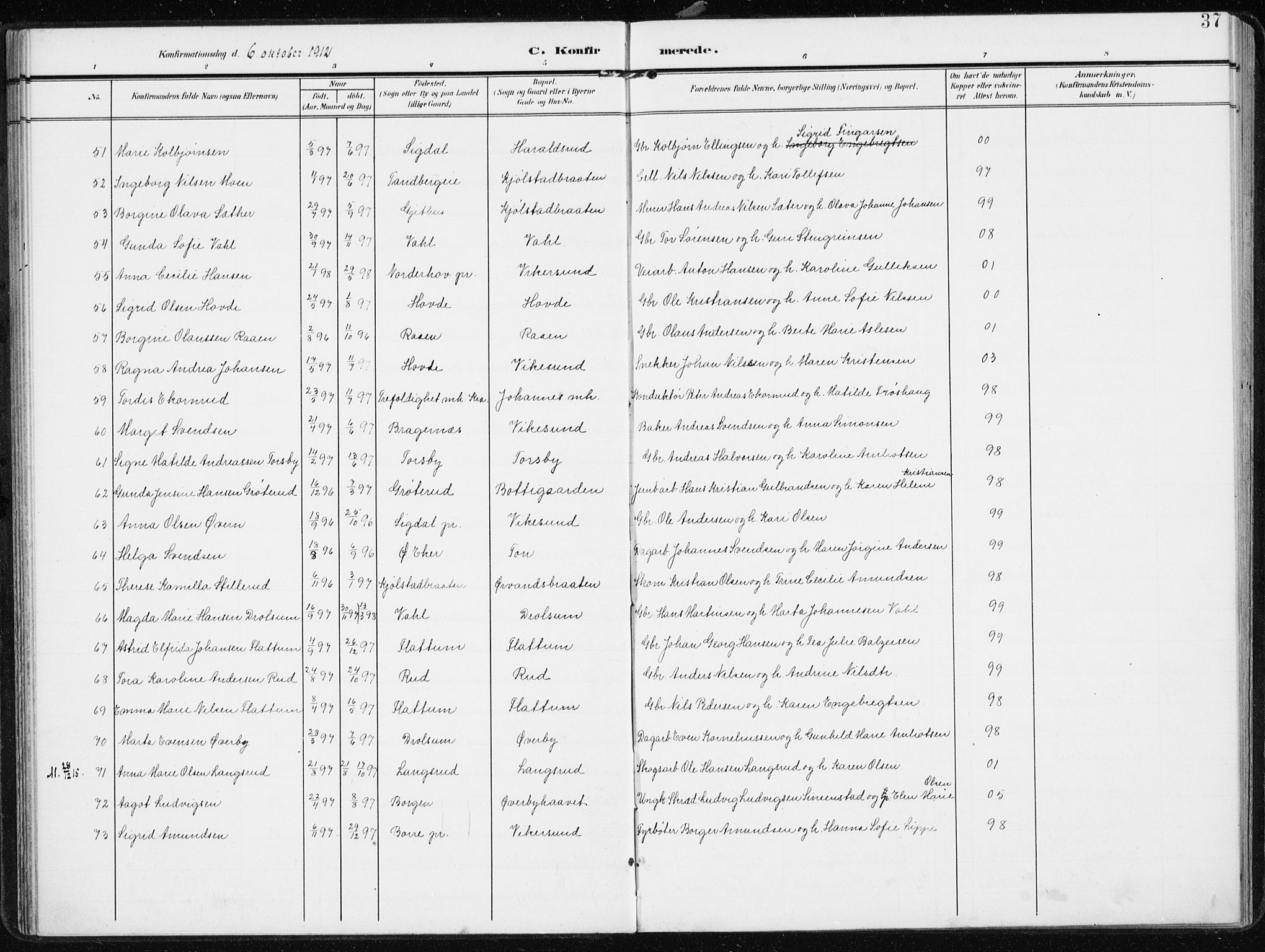 Modum kirkebøker, AV/SAKO-A-234/F/Fa/L0014b: Parish register (official) no. 14b, 1906-1917, p. 37