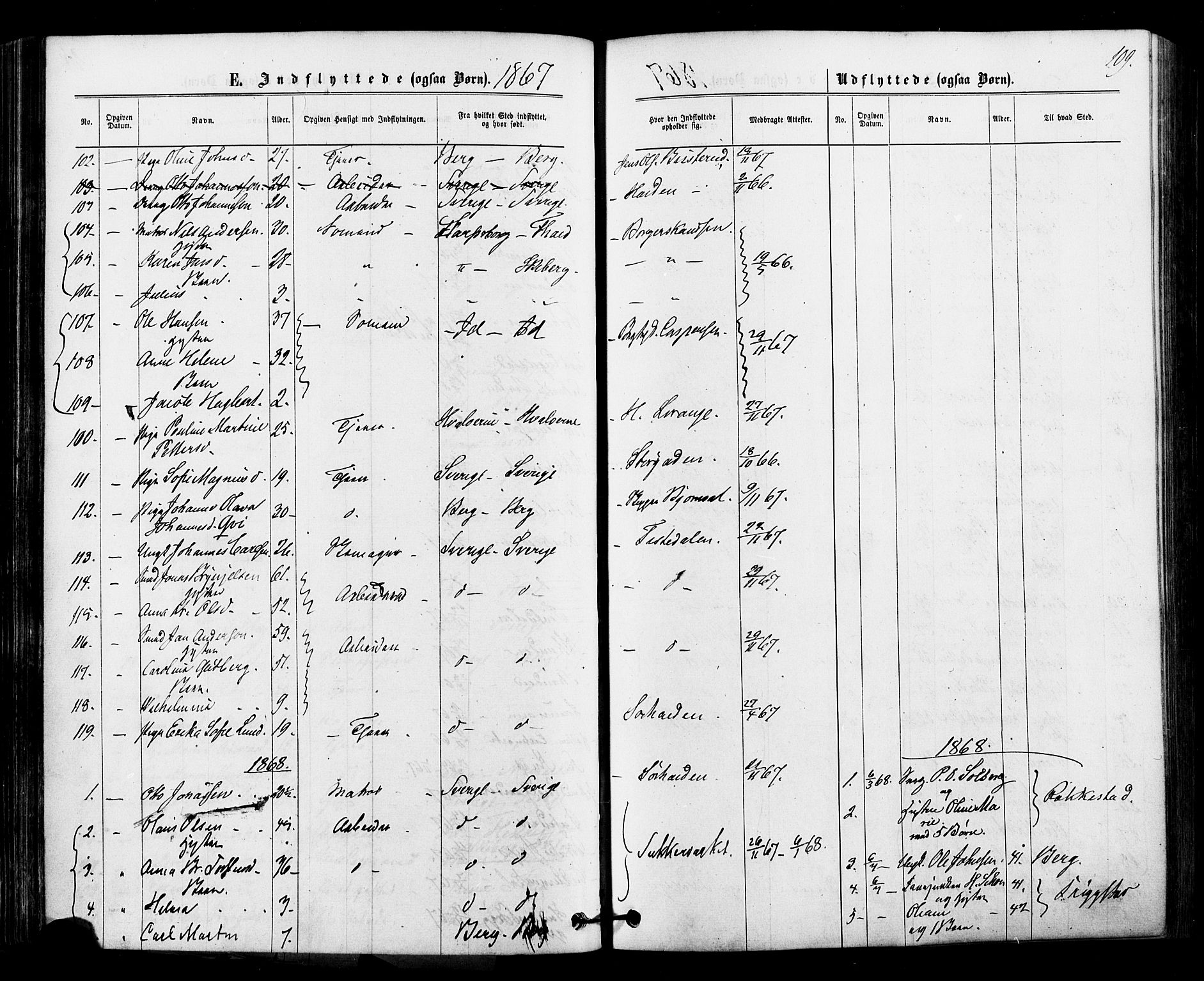 Halden prestekontor Kirkebøker, AV/SAO-A-10909/F/Fa/L0010: Parish register (official) no. I 10, 1866-1877, p. 109