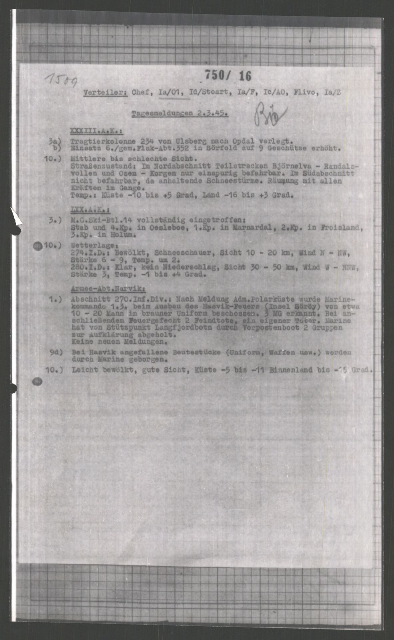 Forsvarets Overkommando. 2 kontor. Arkiv 11.4. Spredte tyske arkivsaker, AV/RA-RAFA-7031/D/Dar/Dara/L0003: Krigsdagbøker for 20. Gebirgs-Armee-Oberkommando (AOK 20), 1945, p. 385