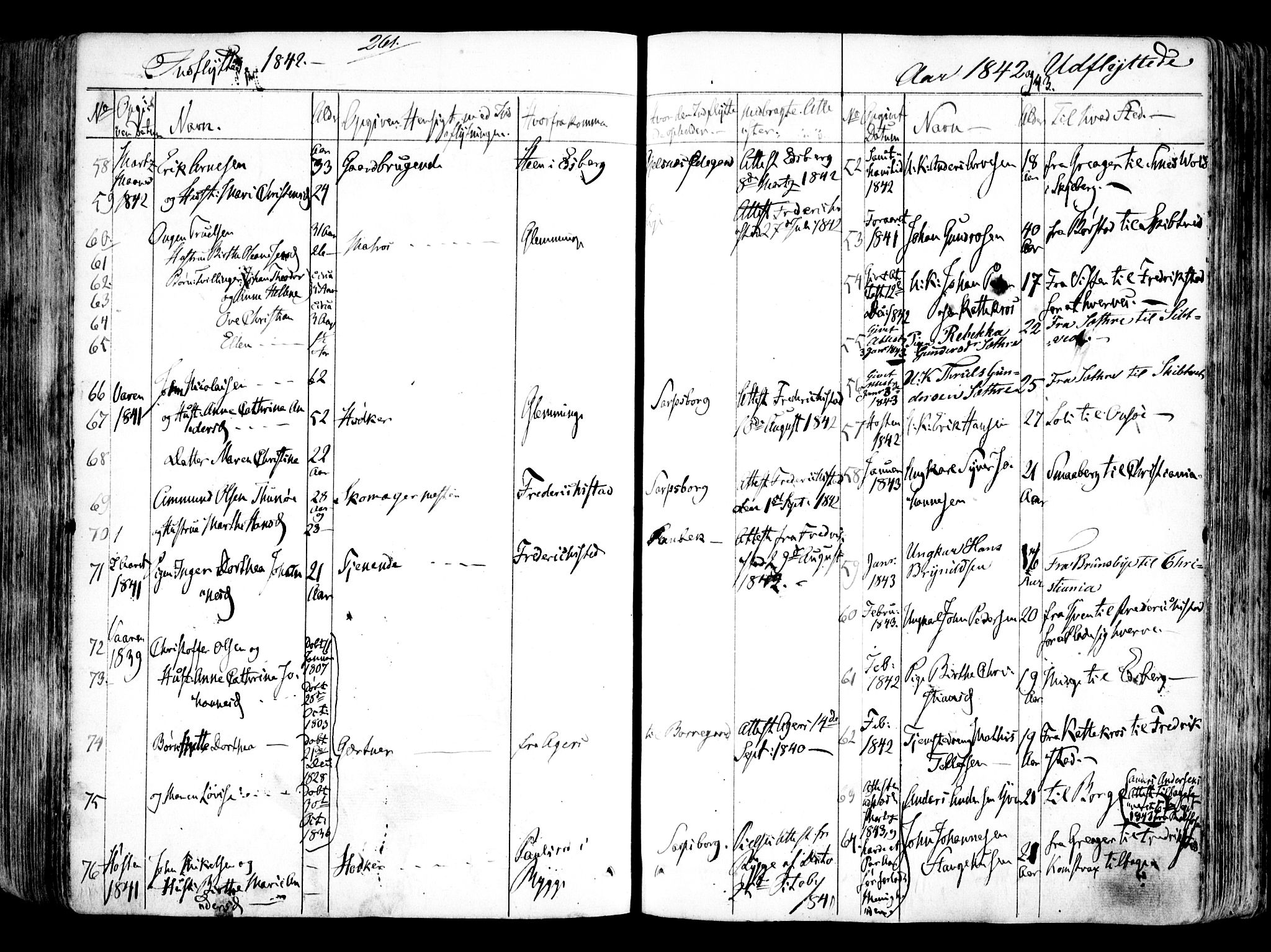 Tune prestekontor Kirkebøker, SAO/A-2007/F/Fa/L0009: Parish register (official) no. 9, 1842-1846, p. 261