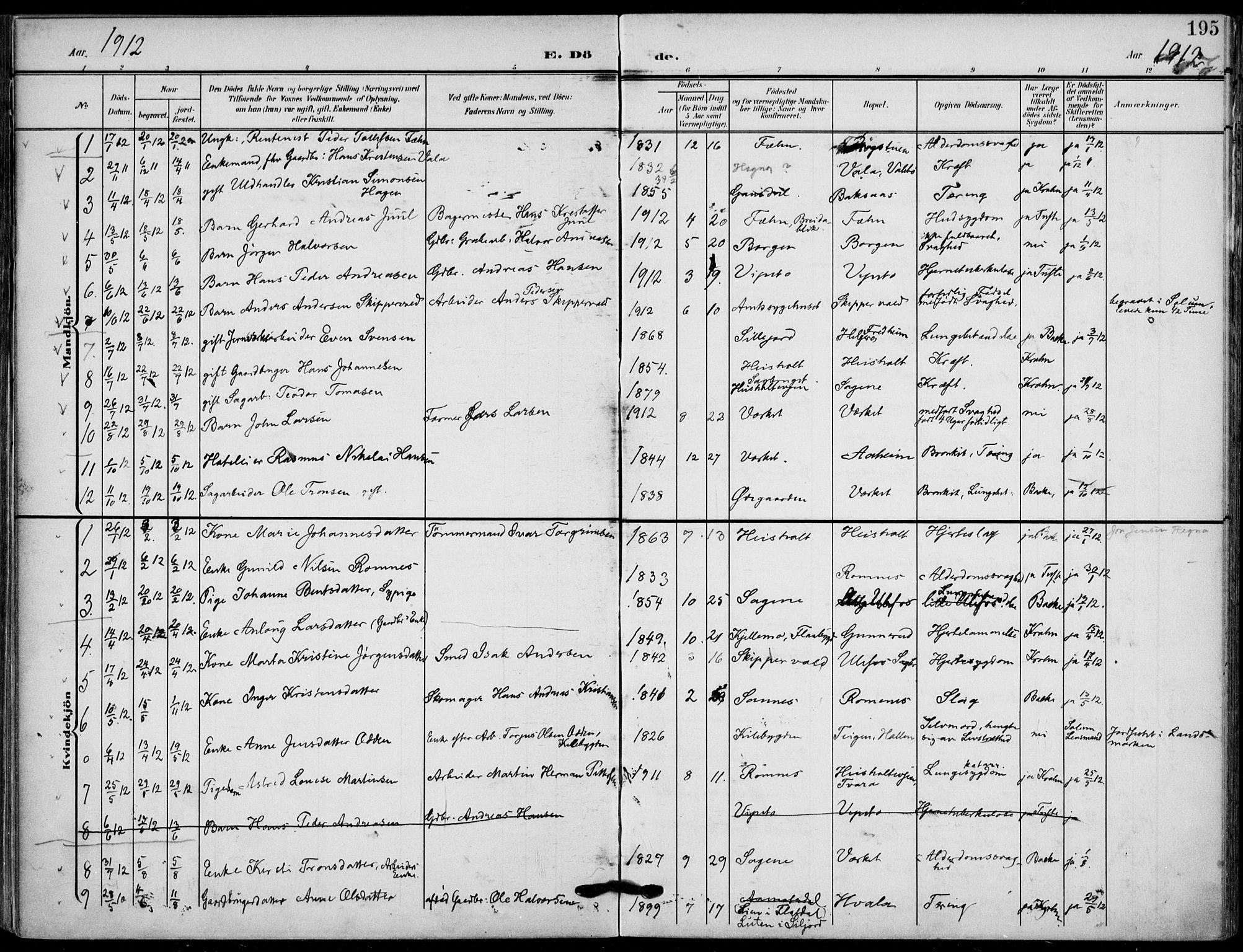 Holla kirkebøker, AV/SAKO-A-272/F/Fa/L0012: Parish register (official) no. 12, 1907-1923, p. 195