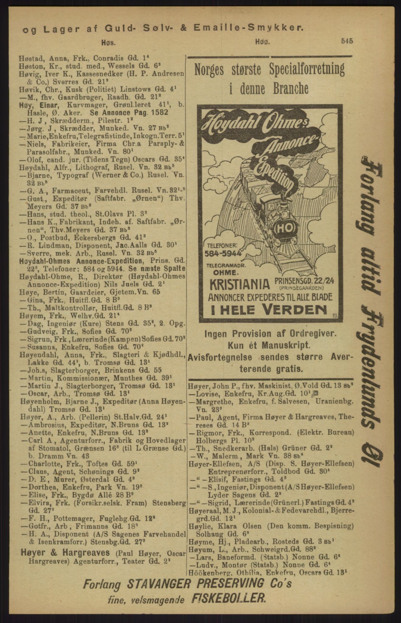Kristiania/Oslo adressebok, PUBL/-, 1911, p. 545