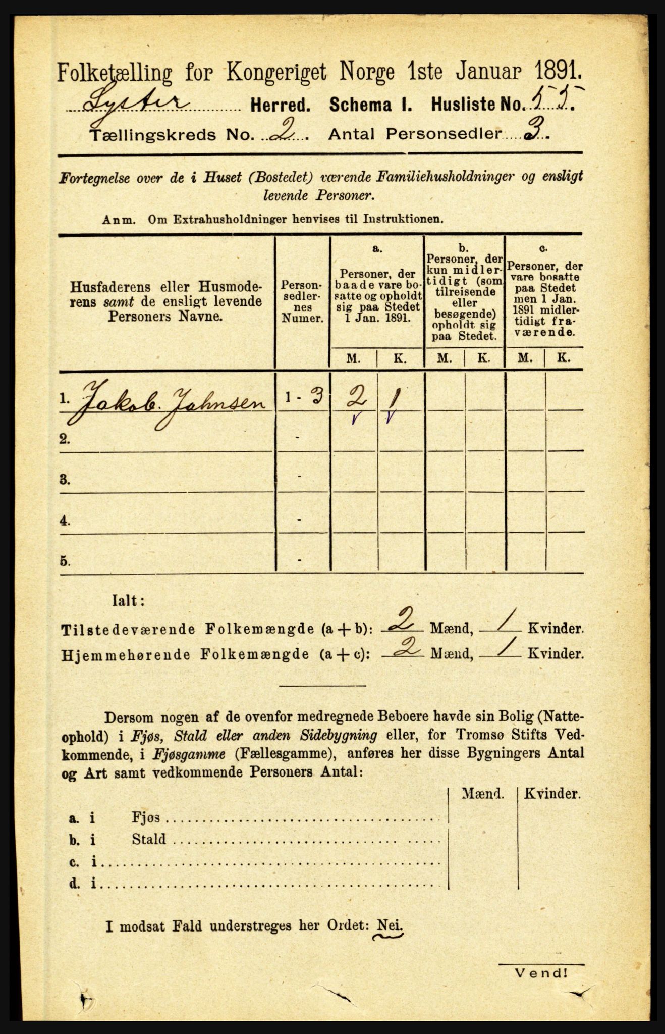 RA, 1891 census for 1426 Luster, 1891, p. 834