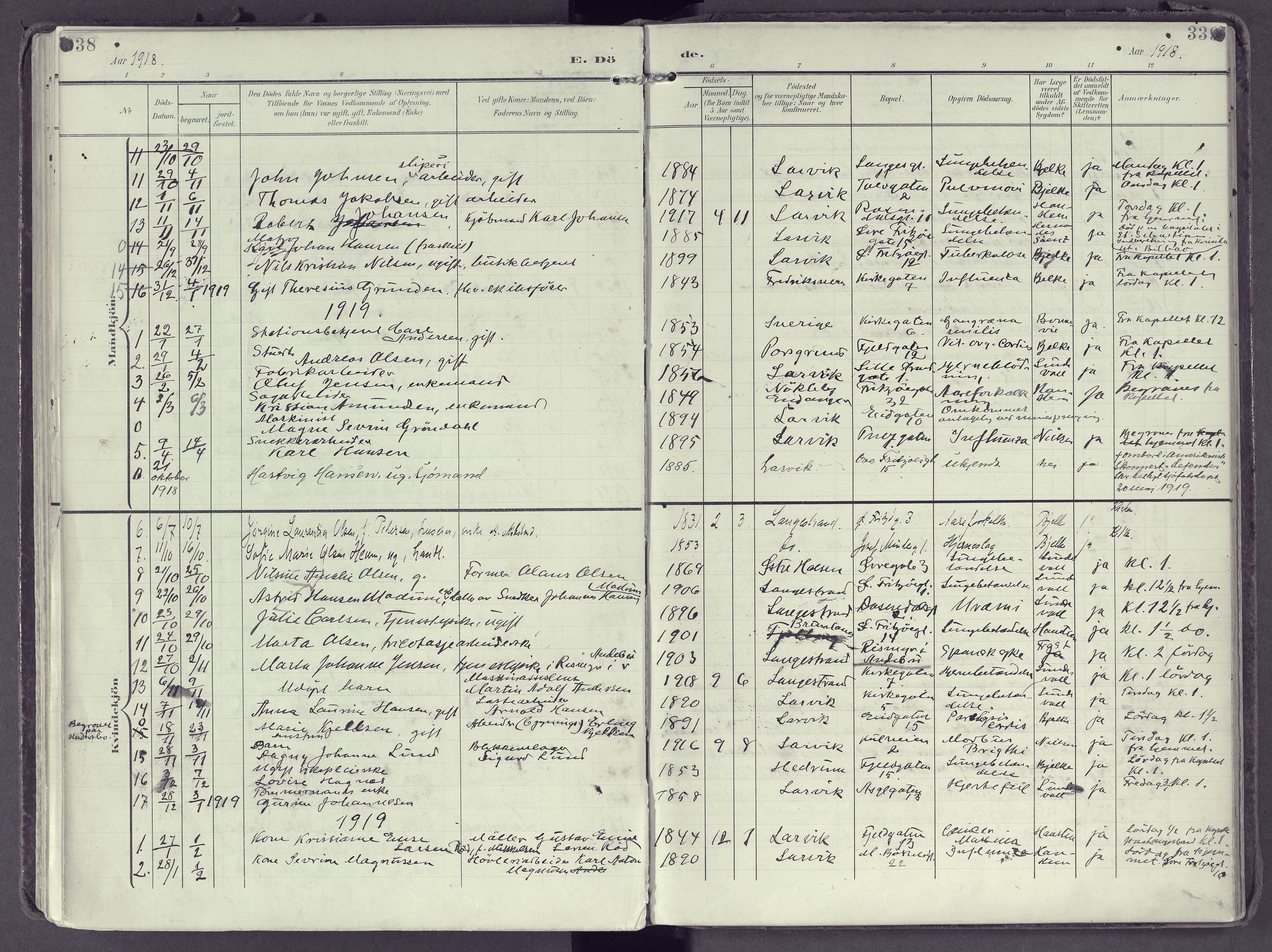 Larvik kirkebøker, SAKO/A-352/F/Fb/L0005: Parish register (official) no. II 5, 1903-1925, p. 338-339