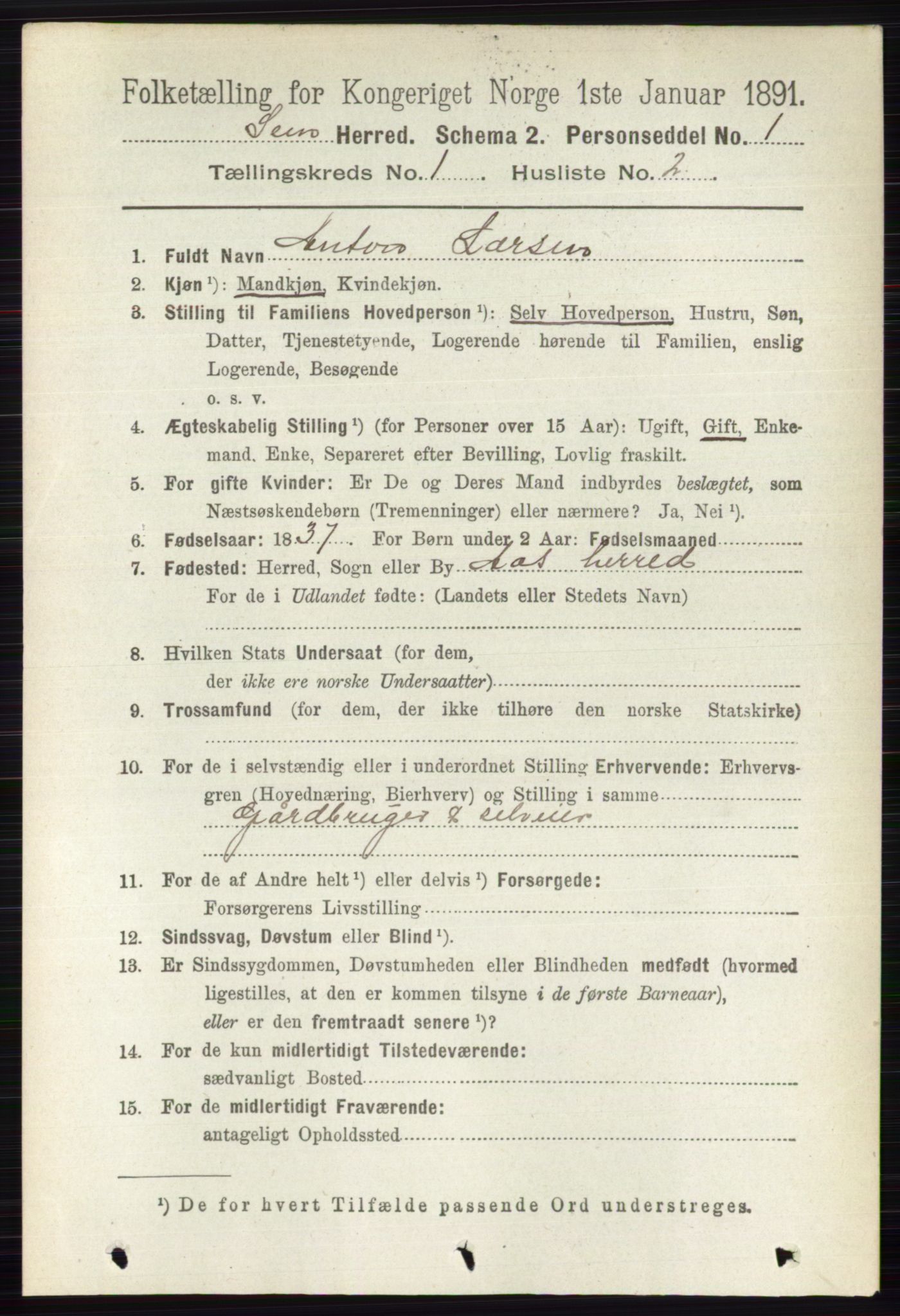 RA, 1891 census for 0721 Sem, 1891, p. 136