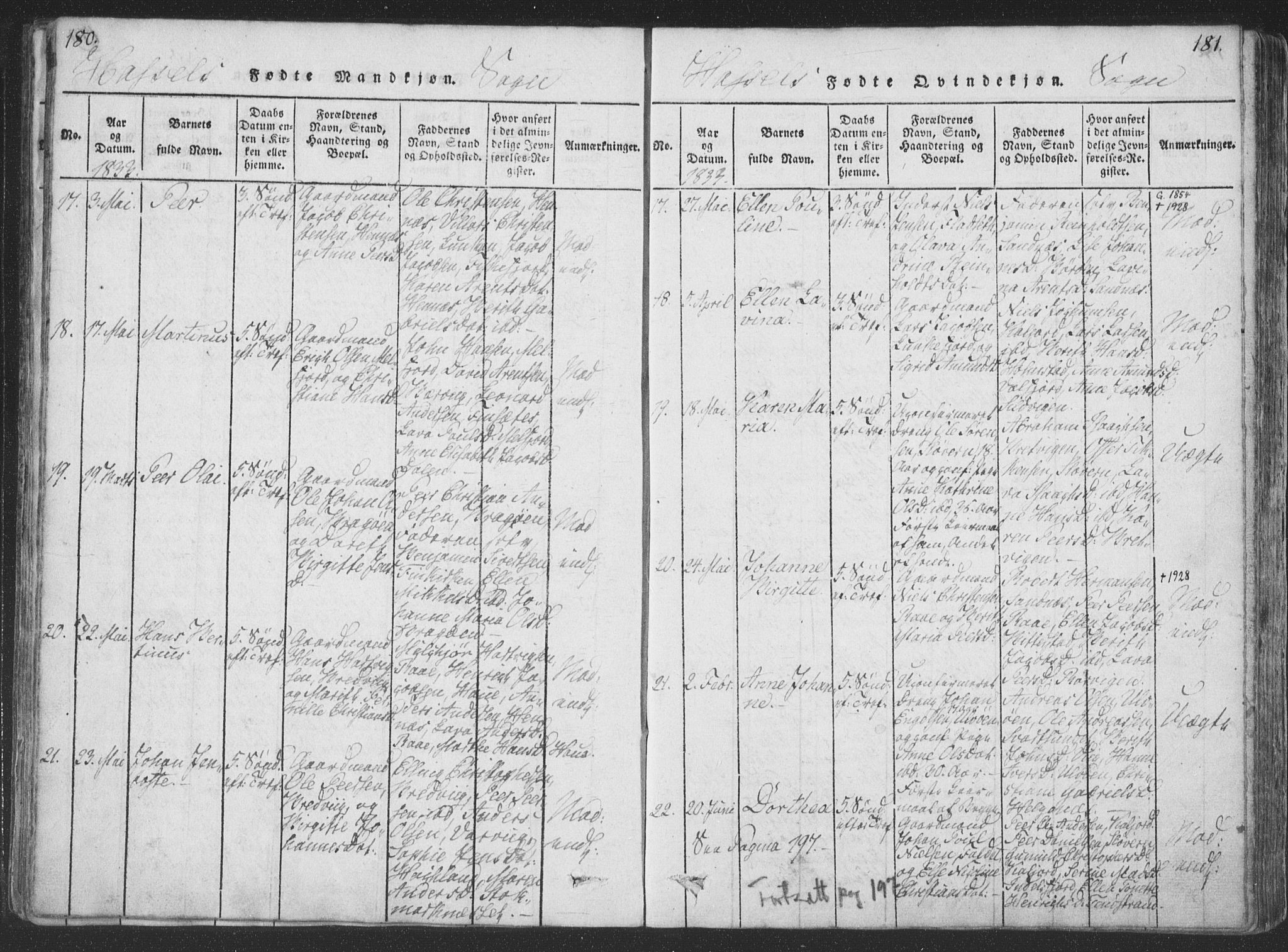 Ministerialprotokoller, klokkerbøker og fødselsregistre - Nordland, AV/SAT-A-1459/888/L1262: Parish register (copy) no. 888C01, 1820-1836, p. 180-181