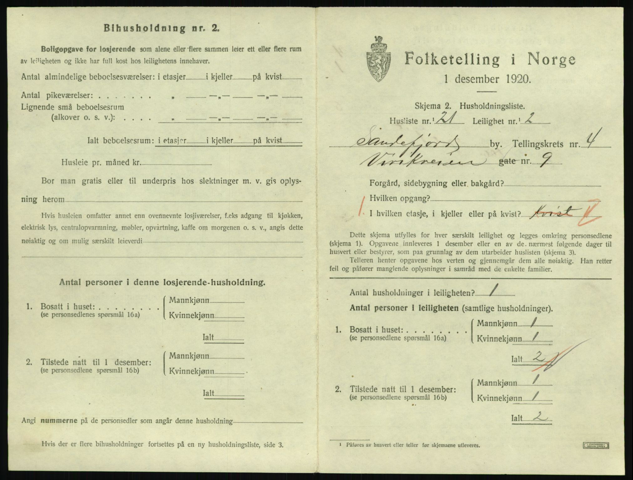 SAKO, 1920 census for Sandefjord, 1920, p. 2292