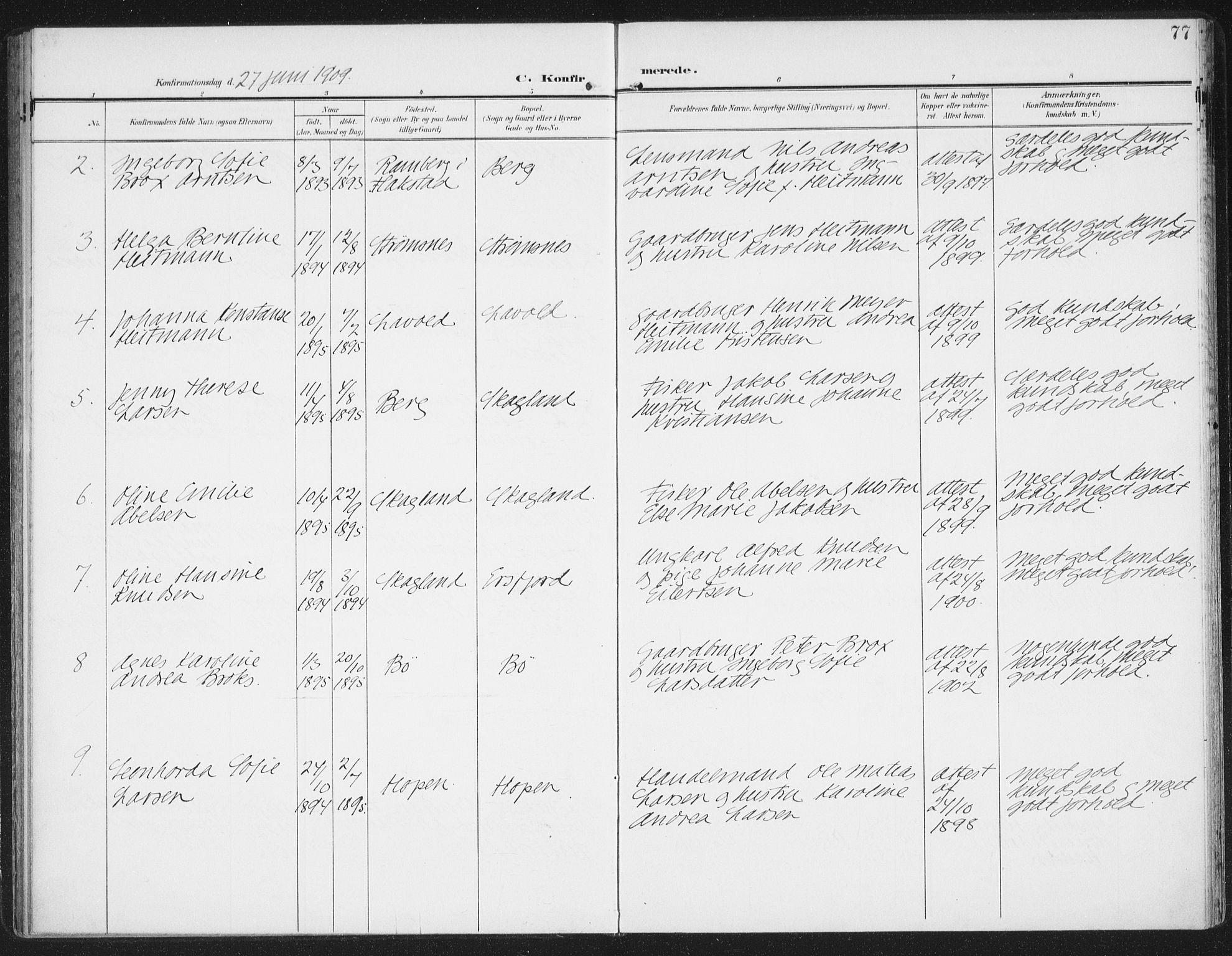 Berg sokneprestkontor, AV/SATØ-S-1318/G/Ga/Gaa/L0007kirke: Parish register (official) no. 7, 1906-1915, p. 77