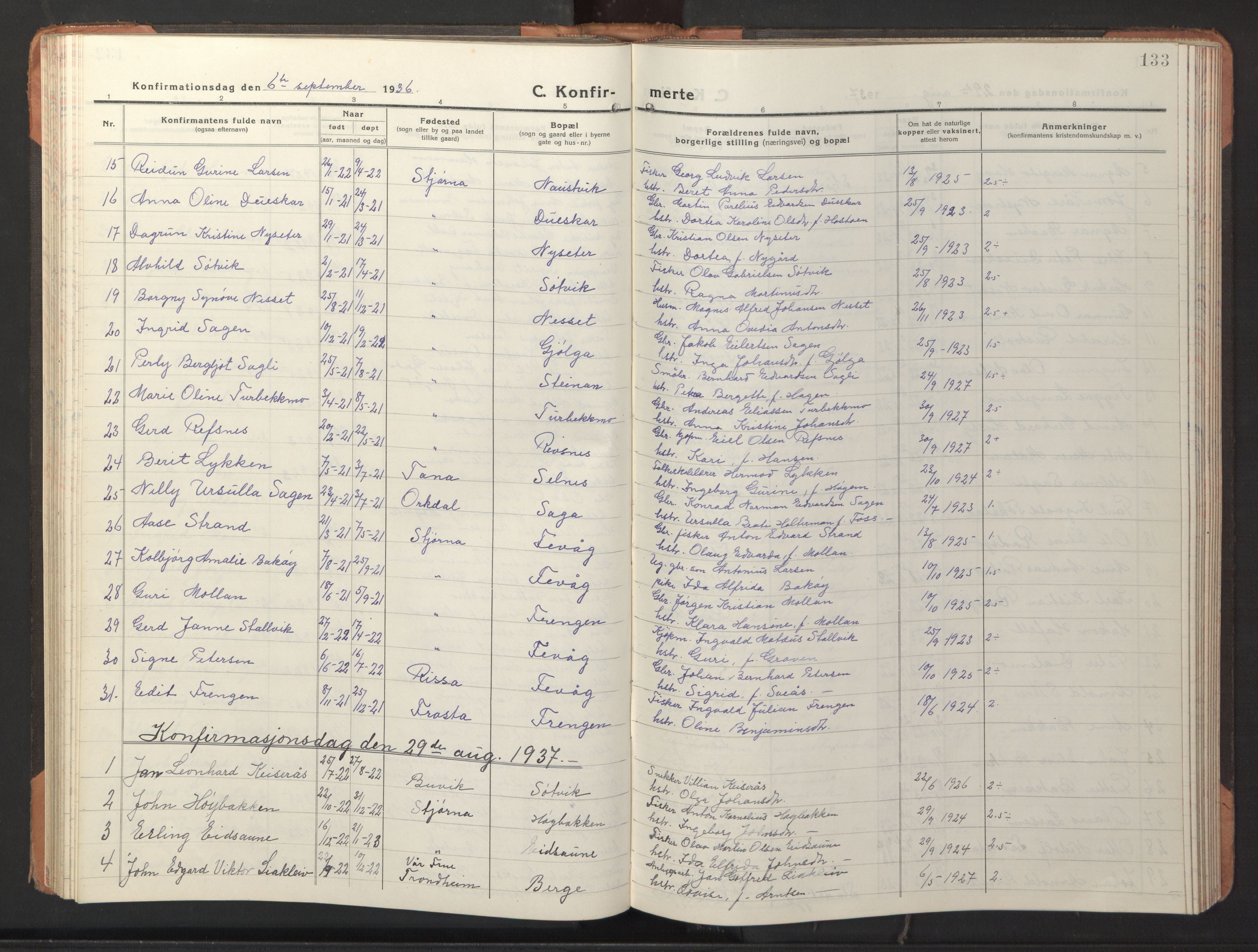 Ministerialprotokoller, klokkerbøker og fødselsregistre - Sør-Trøndelag, SAT/A-1456/653/L0658: Parish register (copy) no. 653C02, 1919-1947, p. 133