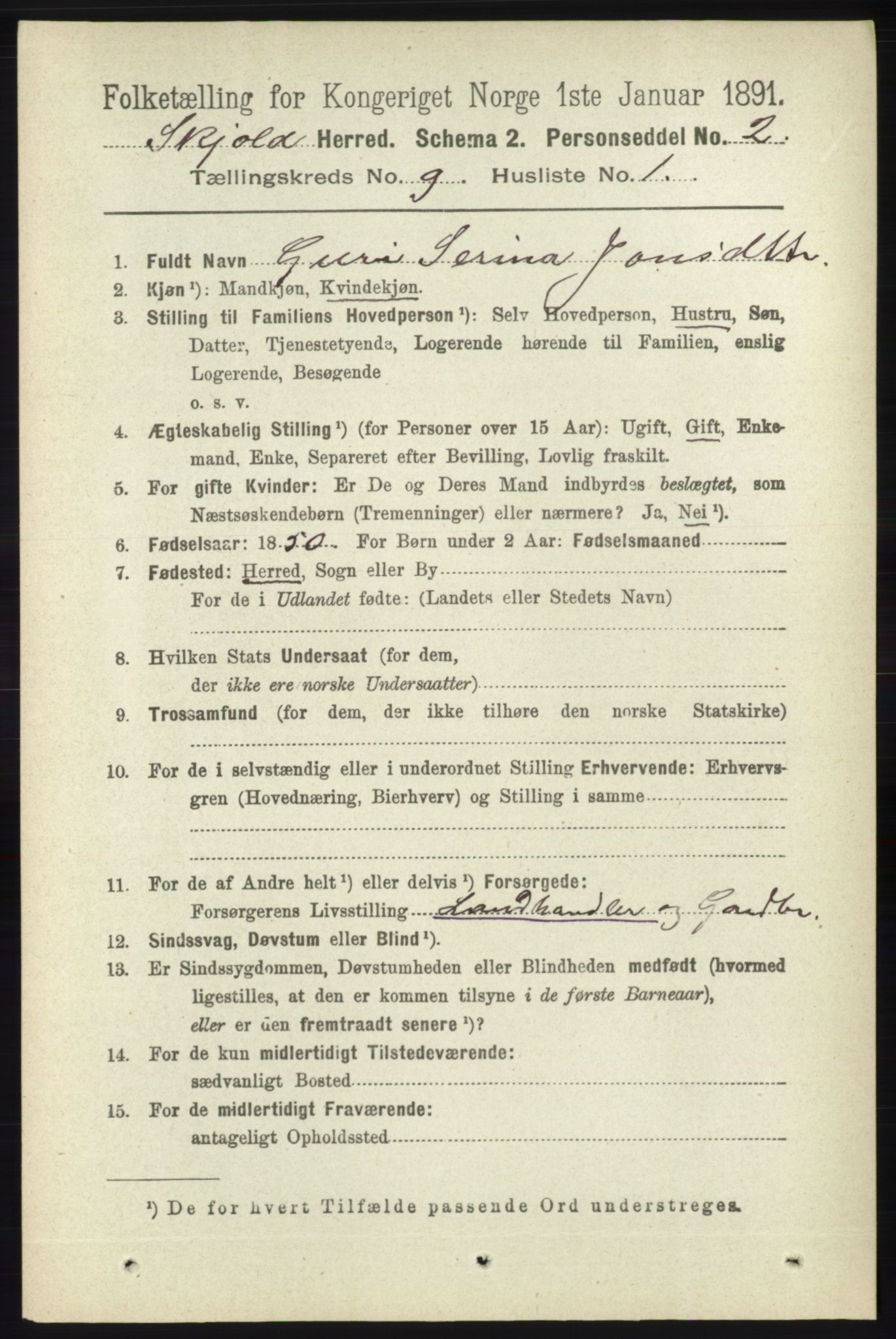 RA, 1891 census for 1154 Skjold, 1891, p. 1784