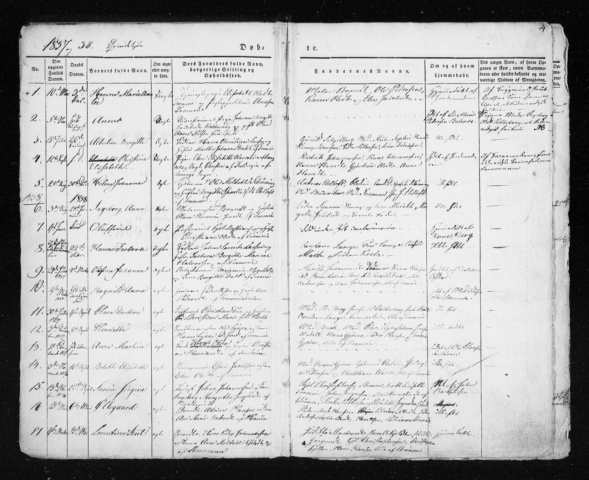Tromsø sokneprestkontor/stiftsprosti/domprosti, SATØ/S-1343/G/Ga/L0009kirke: Parish register (official) no. 9, 1837-1847, p. 4