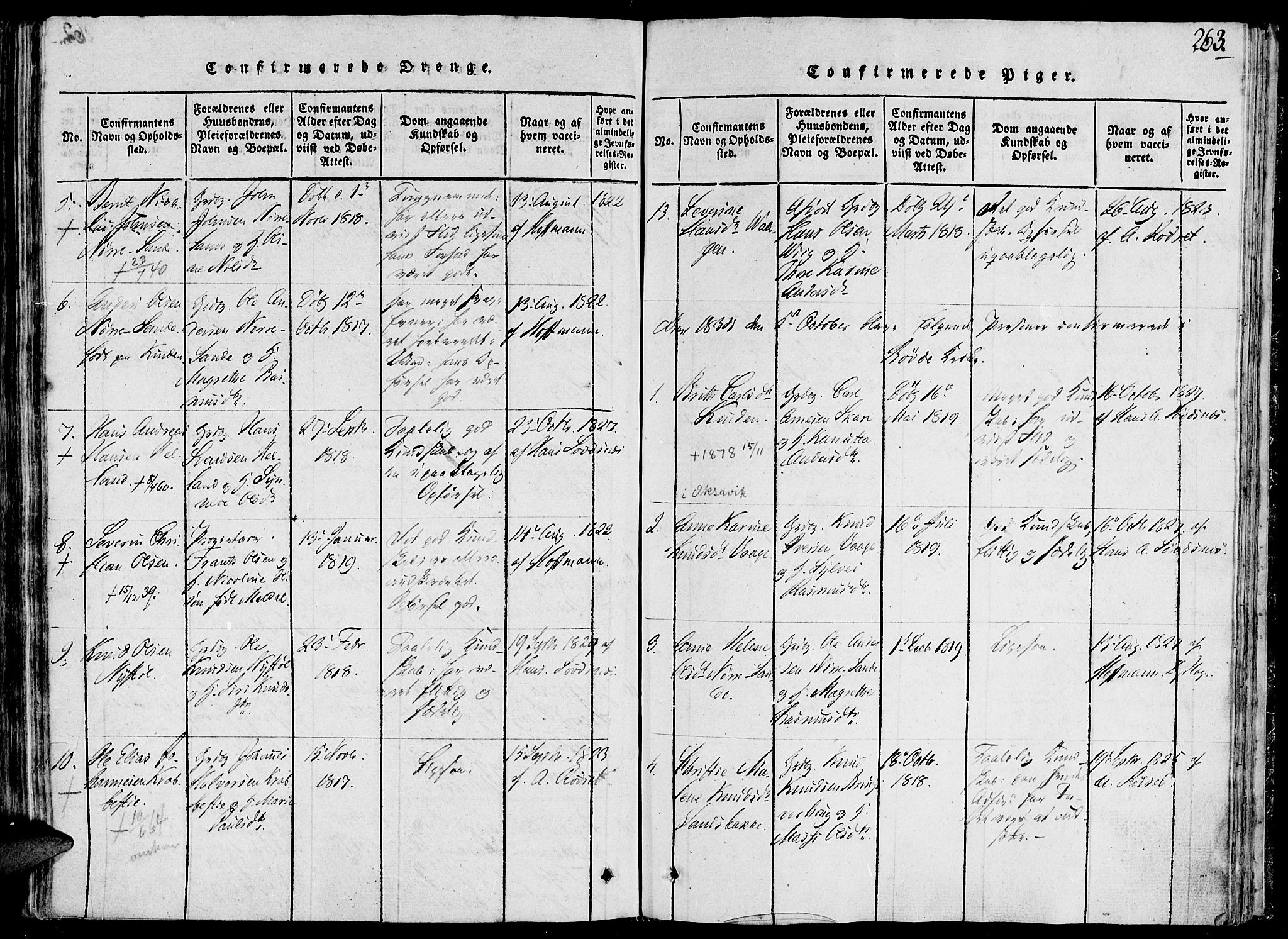 Ministerialprotokoller, klokkerbøker og fødselsregistre - Møre og Romsdal, AV/SAT-A-1454/503/L0033: Parish register (official) no. 503A01, 1816-1841, p. 263