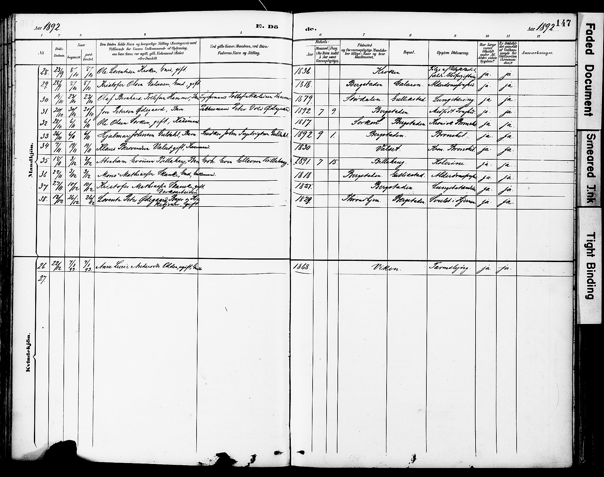 Ministerialprotokoller, klokkerbøker og fødselsregistre - Sør-Trøndelag, AV/SAT-A-1456/681/L0935: Parish register (official) no. 681A13, 1890-1898, p. 147