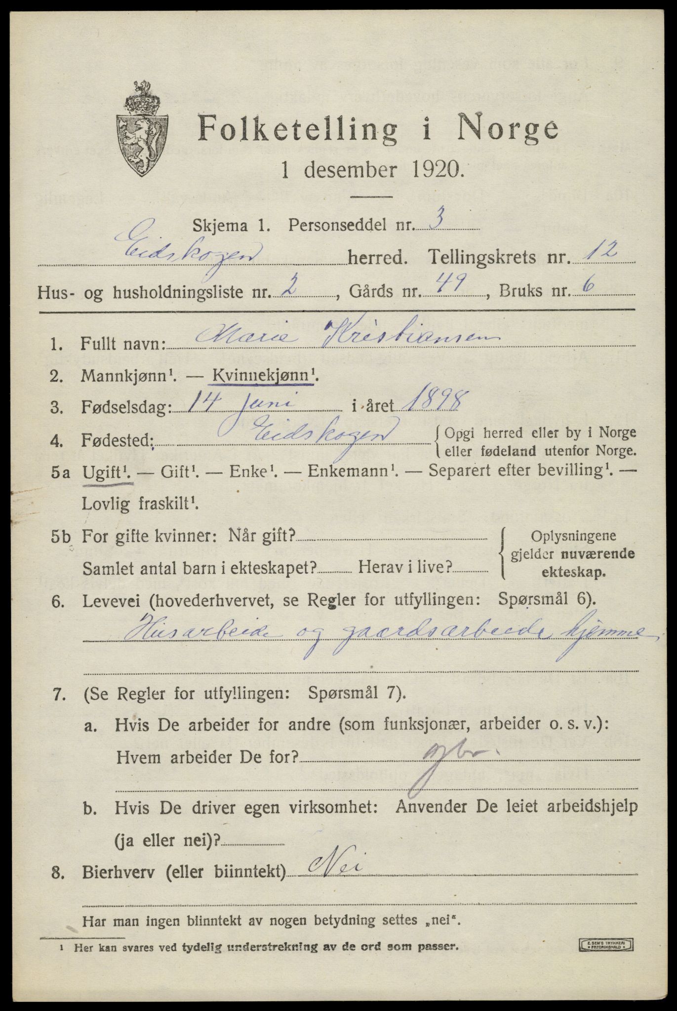 SAH, 1920 census for Eidskog, 1920, p. 11771