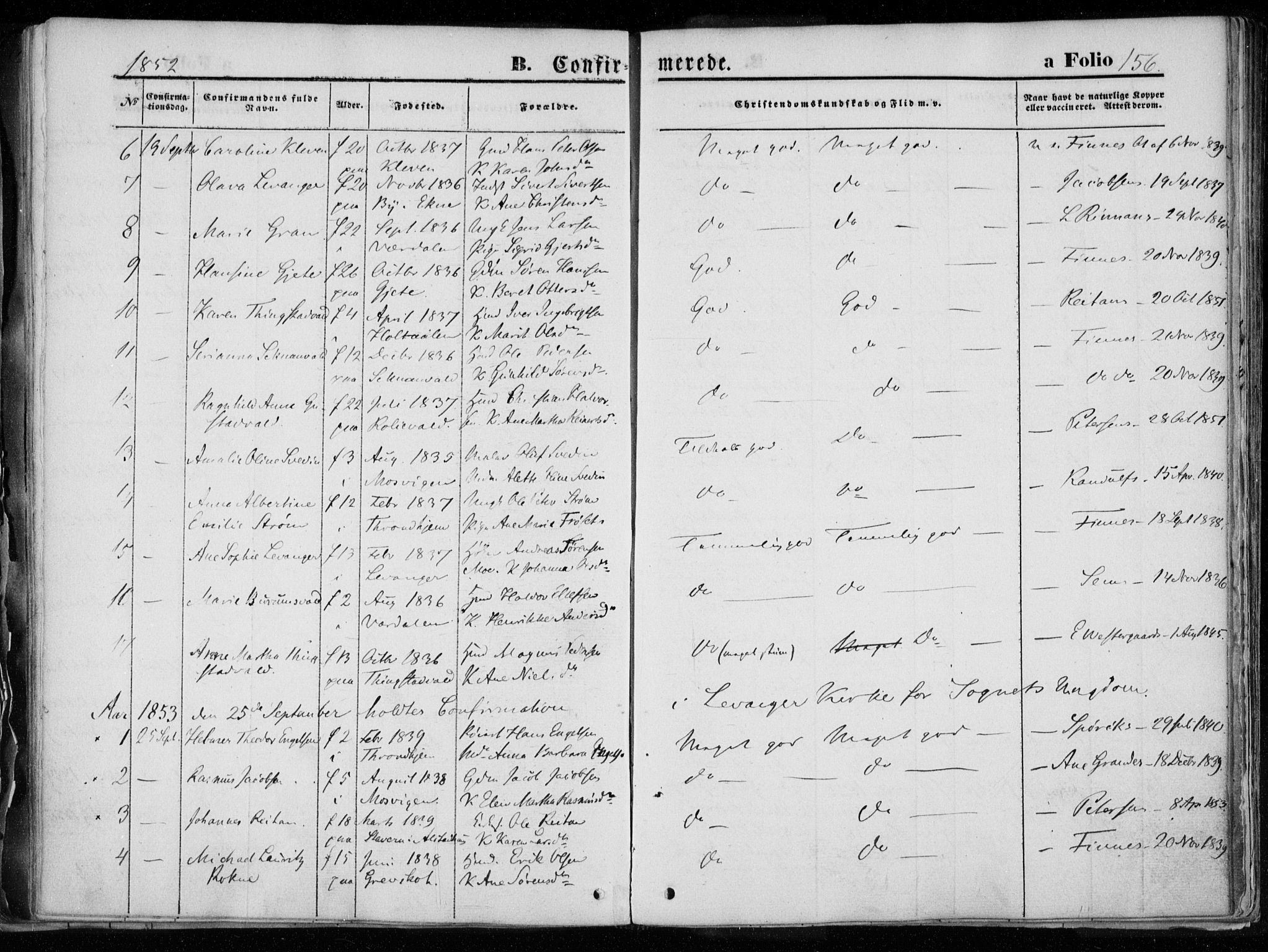 Ministerialprotokoller, klokkerbøker og fødselsregistre - Nord-Trøndelag, SAT/A-1458/720/L0183: Parish register (official) no. 720A01, 1836-1855, p. 156