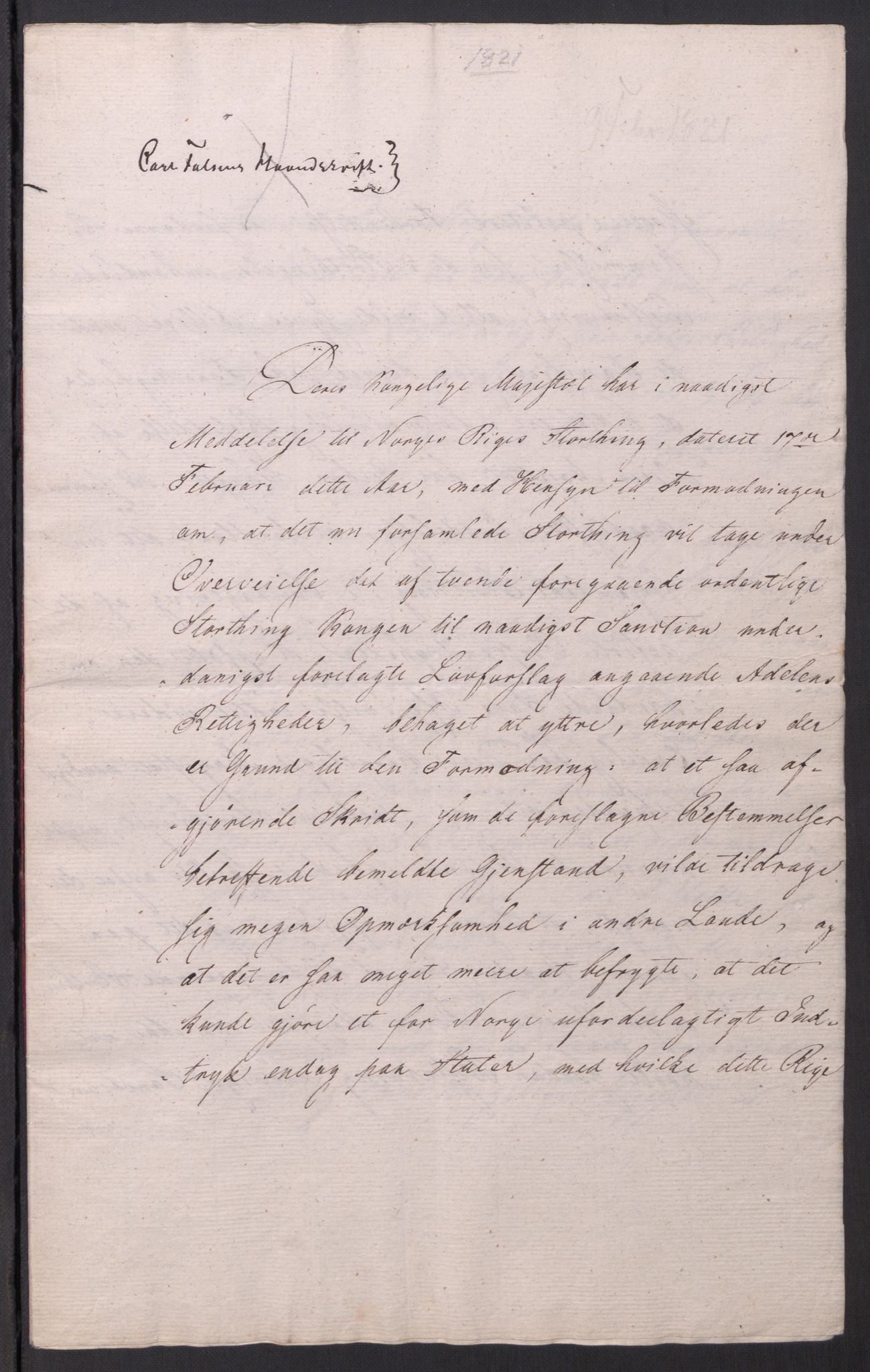 Motzfeldt-familien, AV/RA-PA-0234/D/L001b/0009: -- / "Til de trykte Optegnelser", 1821-1836