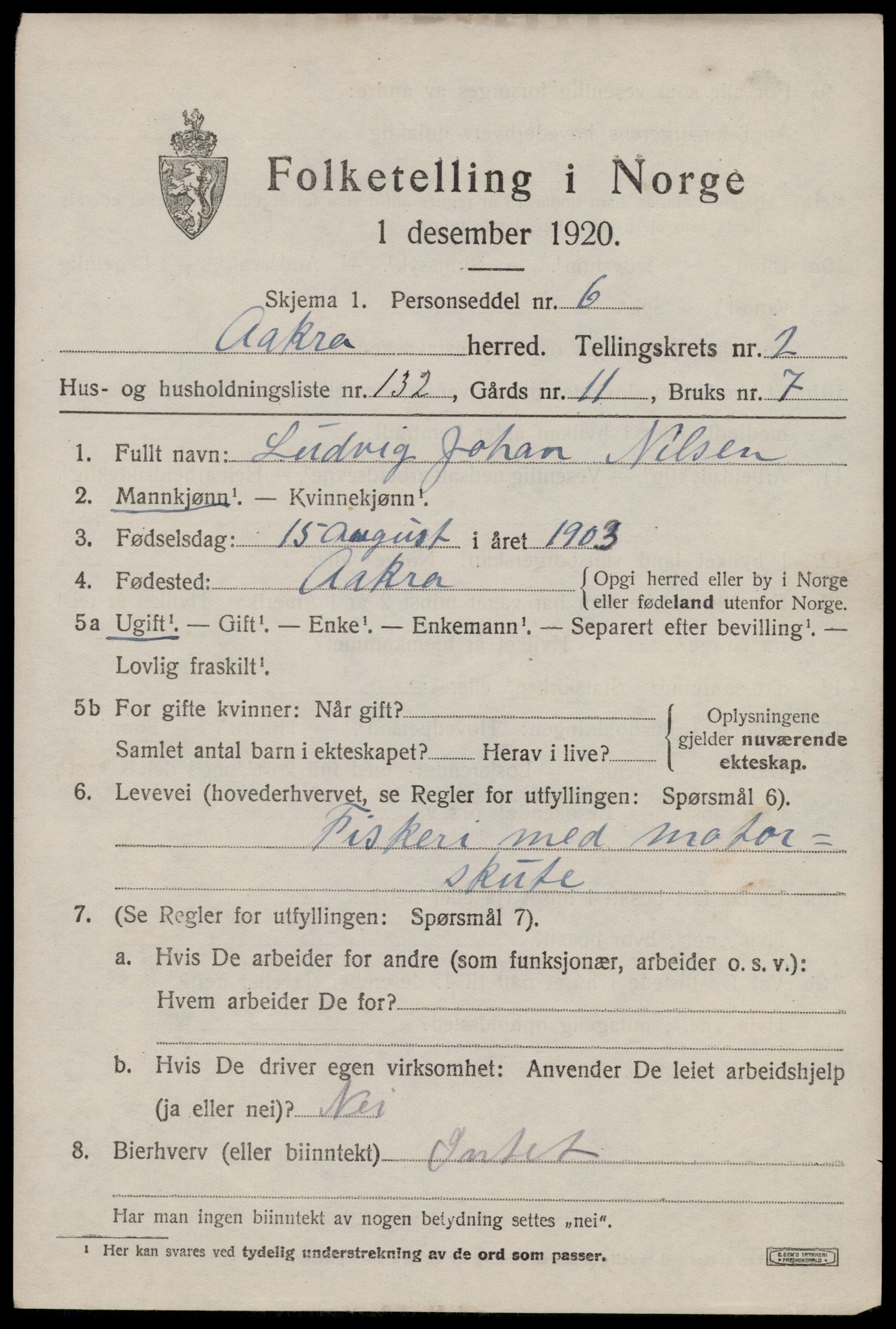 SAST, 1920 census for Åkra, 1920, p. 4324