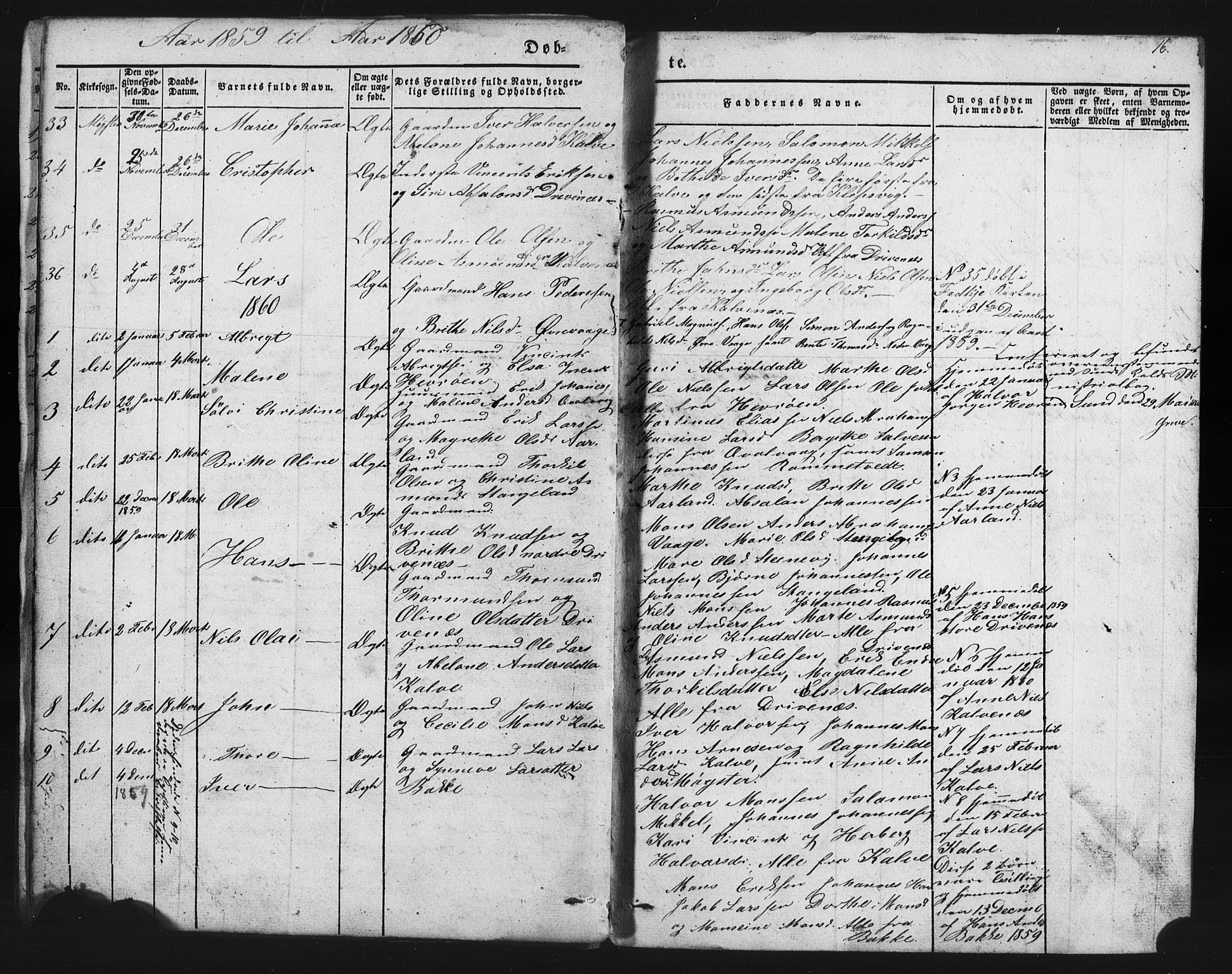 Austevoll Sokneprestembete, SAB/A-74201/H/Hab: Parish register (copy) no. B 1, 1852-1864, p. 16