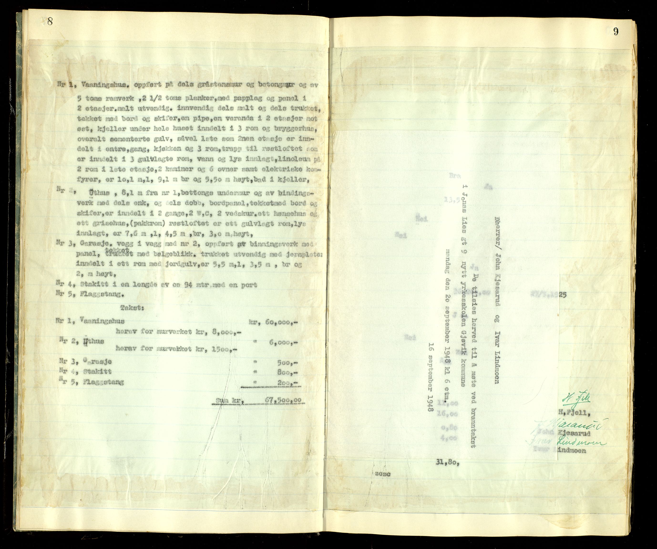 Norges Brannkasse, Gjøvik, AV/SAH-NBRANG-045/F/L0010: Branntakstprotokoll, 1948-1952, p. 8-9